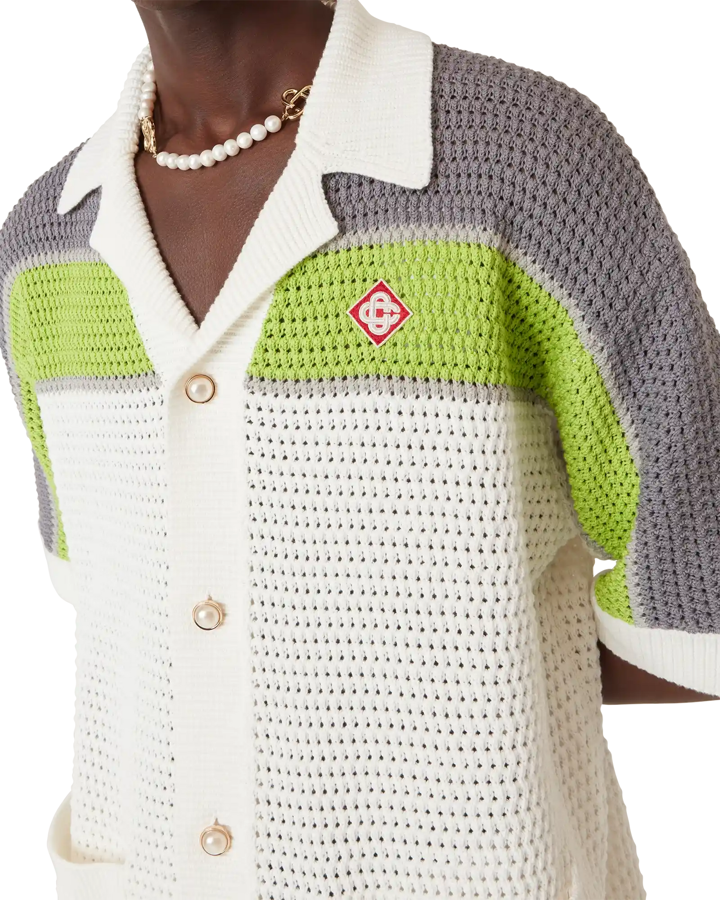 Stripe Crochet Short Sleeve Shirt | Casablanca Paris | Image 5