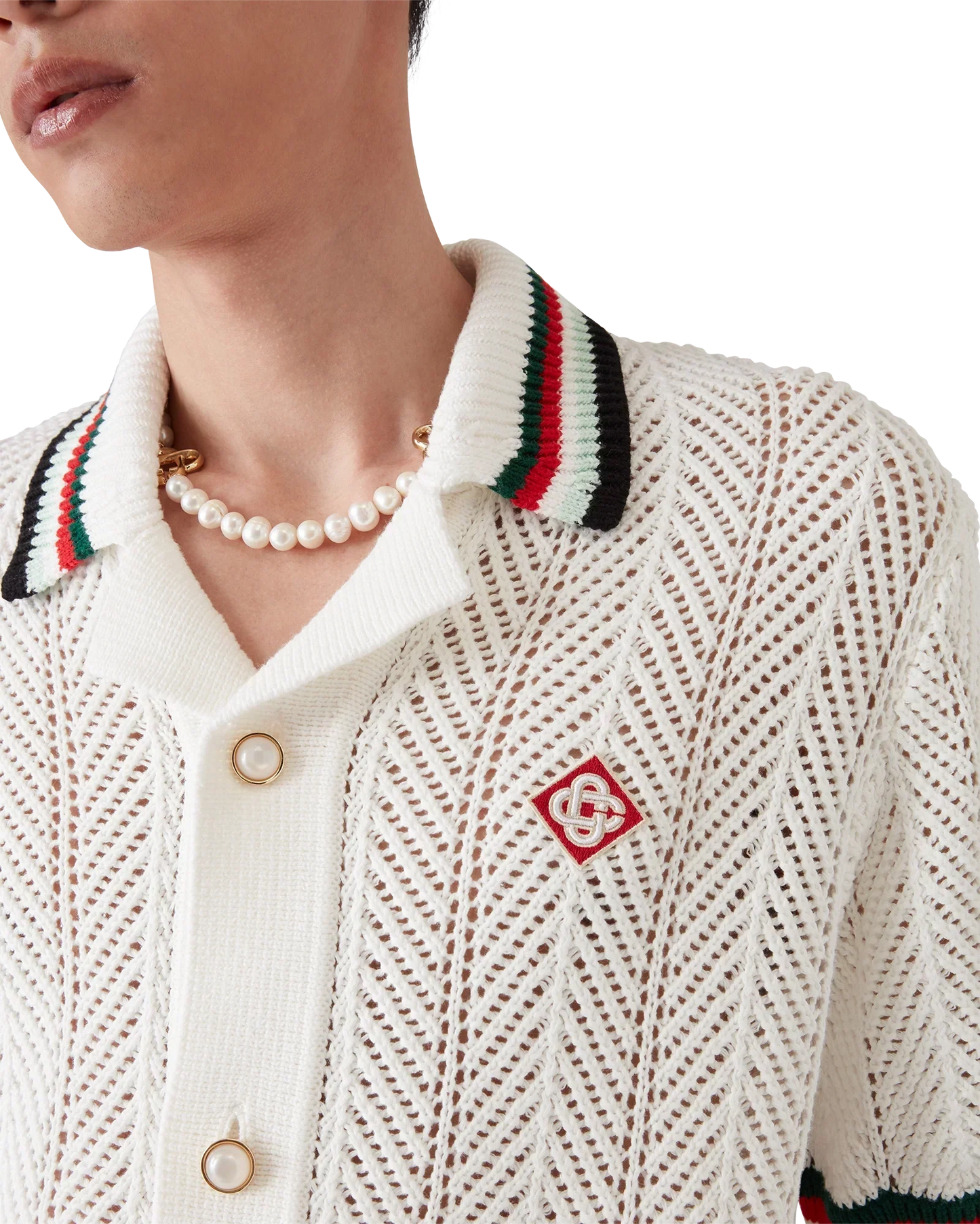 Cotton Montagne Ondulee Short Sleeve Crochet Shirt | Casablanca Paris | Image 5