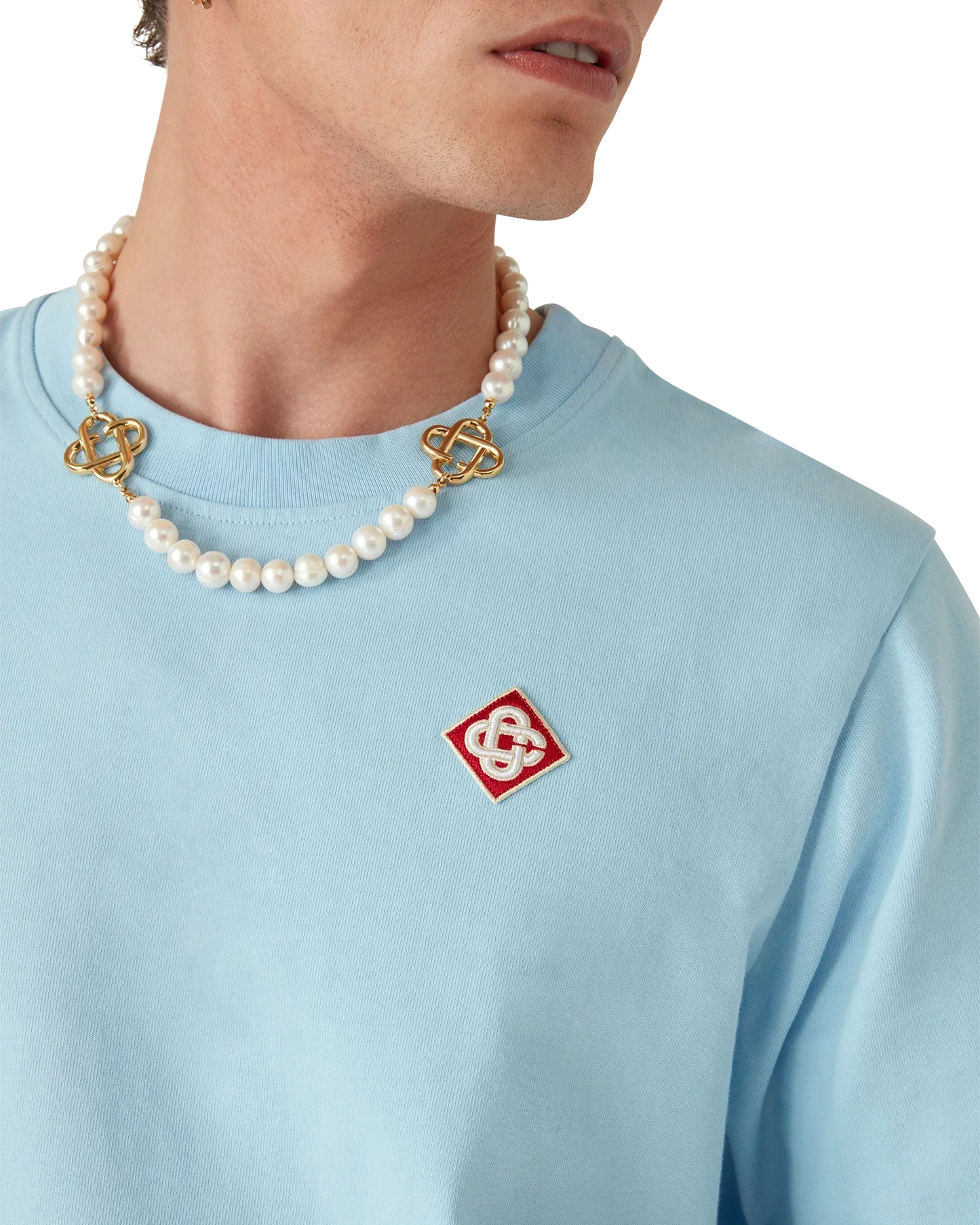 Light Blue Diamond Logo Short Sleeve T-Shirt | Casablanca Paris | Image 5
