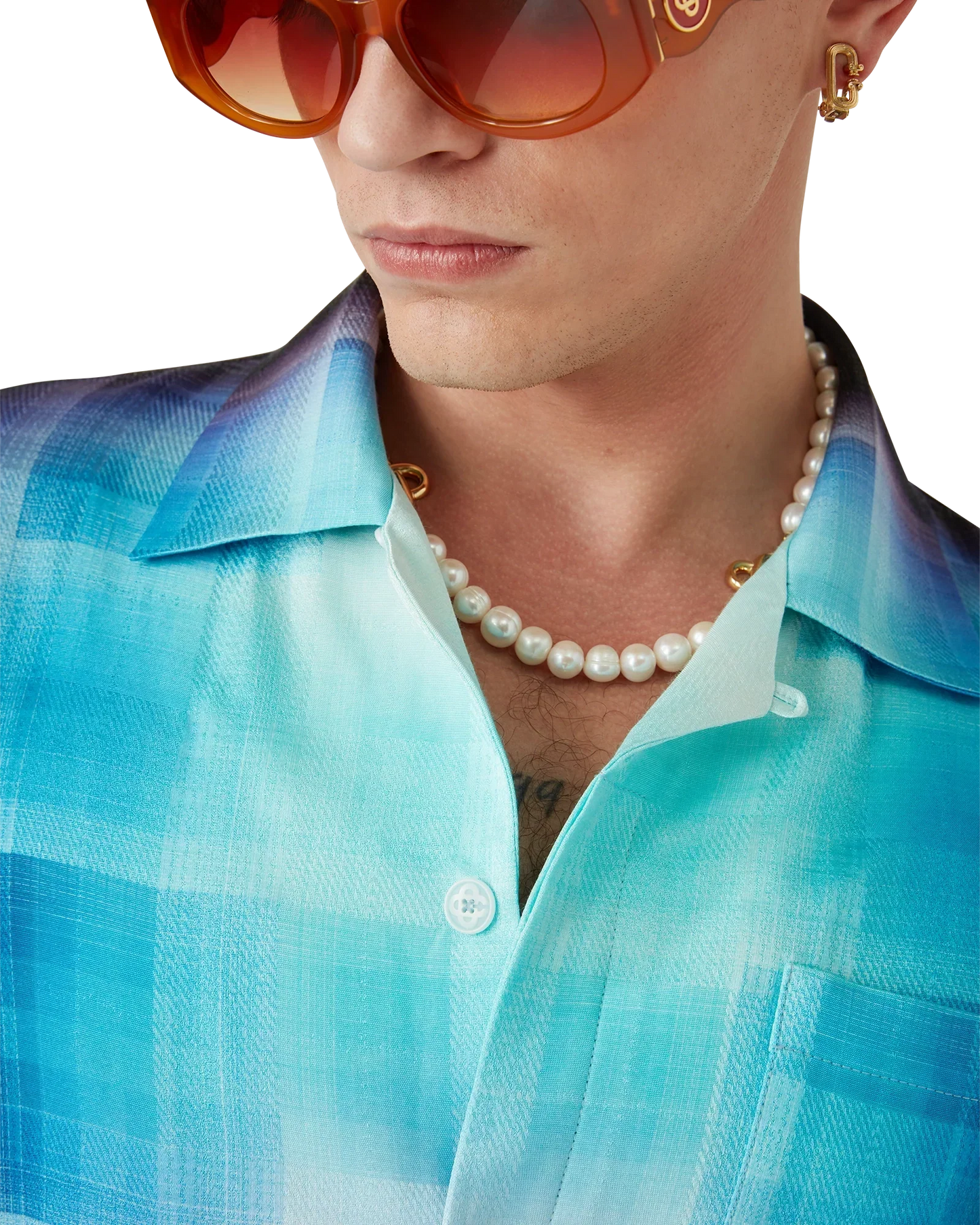 Gradient Check Viscose Blend Short Sleeve Shirt | Casablanca Paris | Image 9