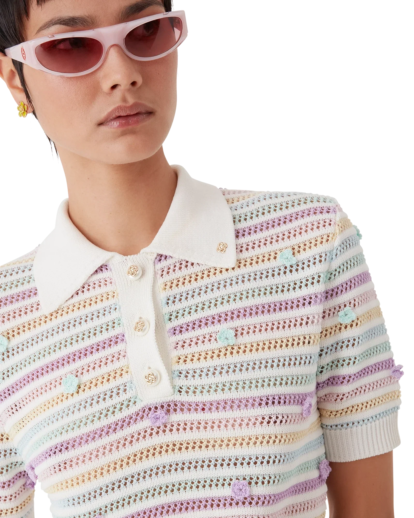 Flower Stripe Cotton Crochet Polo | Casablanca Paris | Image 5