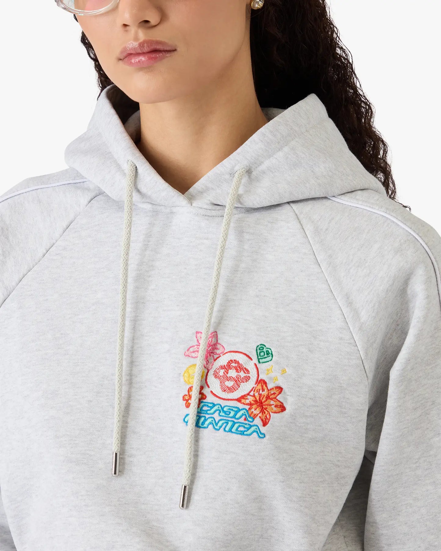 Grey Embroidered Cropped Hooded Sweatshirt | Casablanca Paris | Image 5