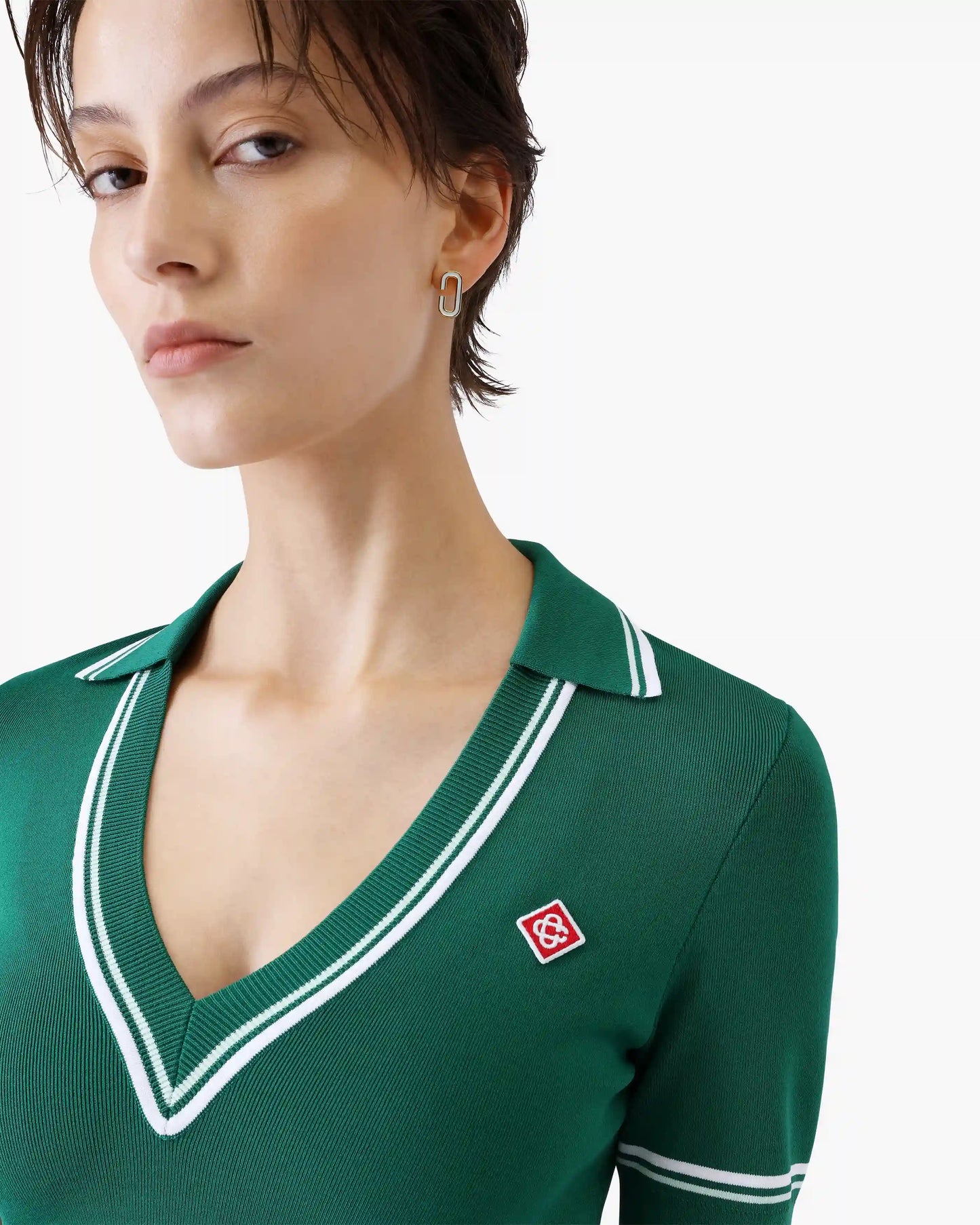 Green Cropped Knit Polo Shirt | Casablanca Paris | Image 5