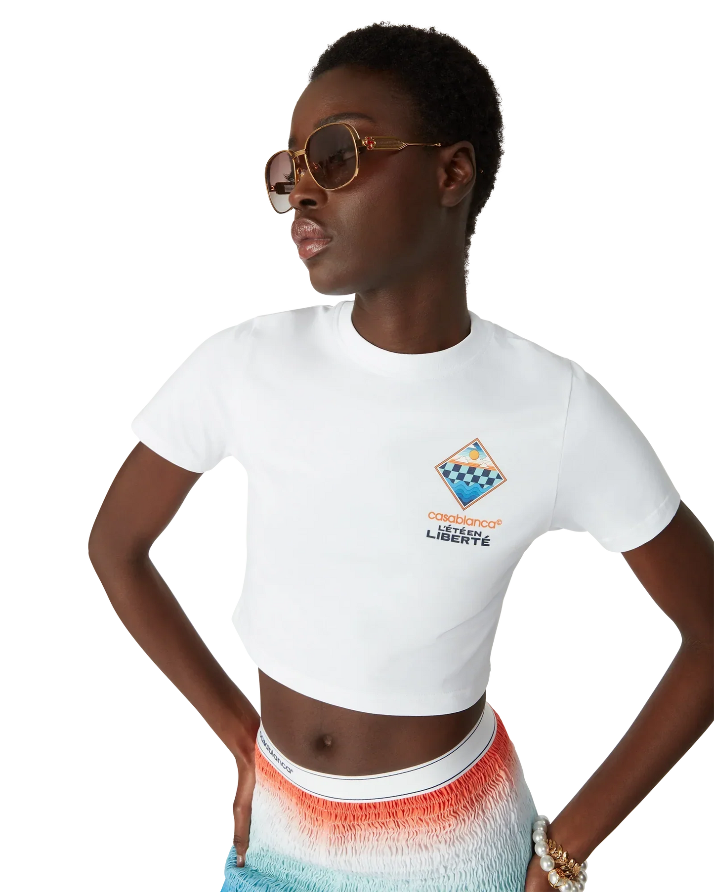 The L'été En Liberté Short Sleeve Cropped T-Shirt | Casablanca Paris | Image 5