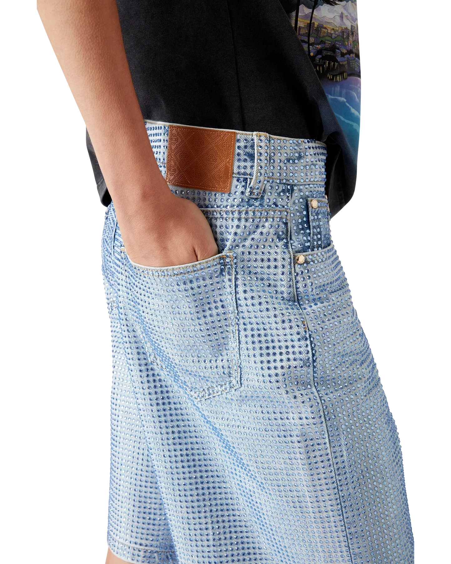 Crystal Embellished Denim Shorts | Casablanca Paris | Image 5