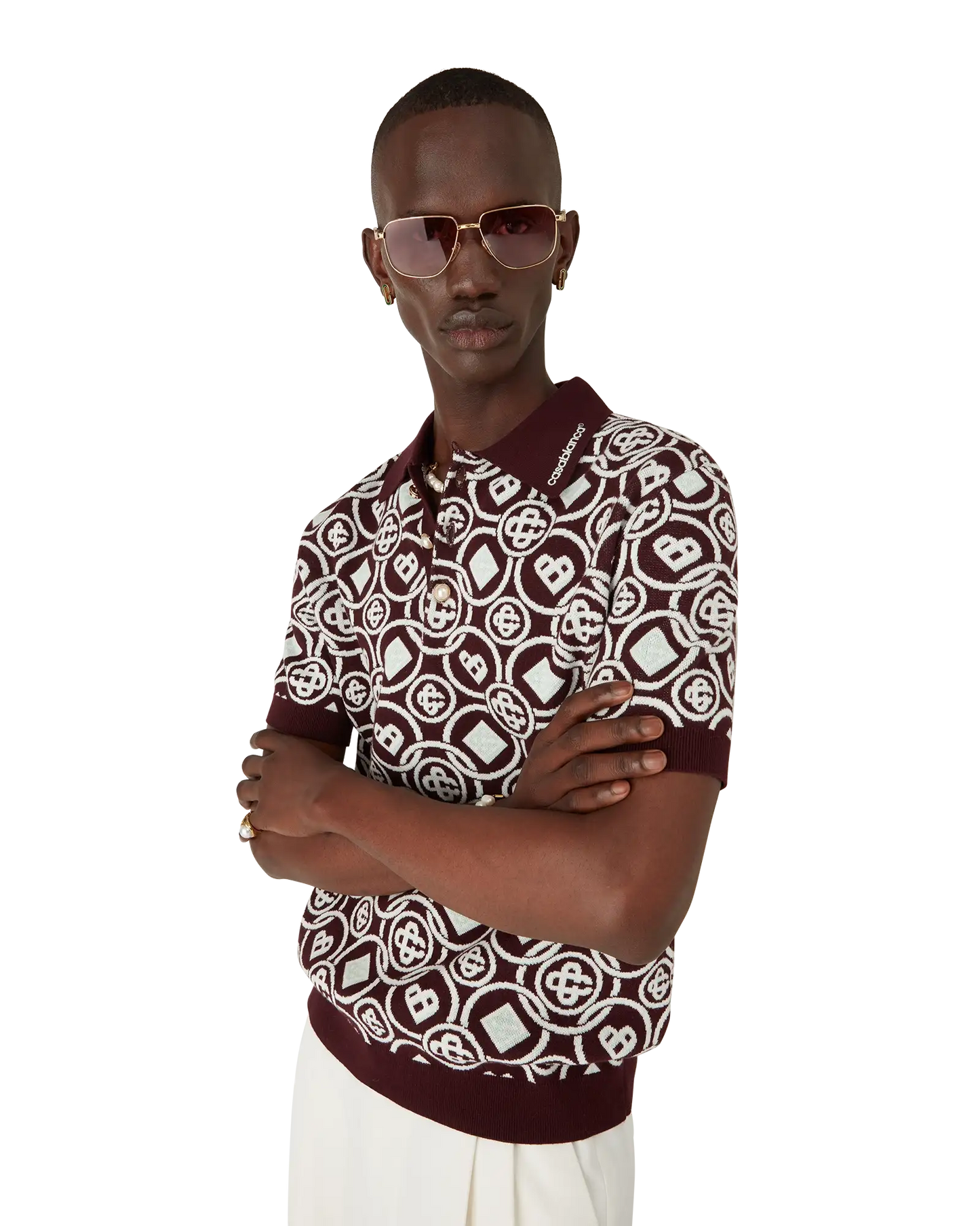 Monogram Cotton Knit Polo shirt | Casablanca Paris | Image 4