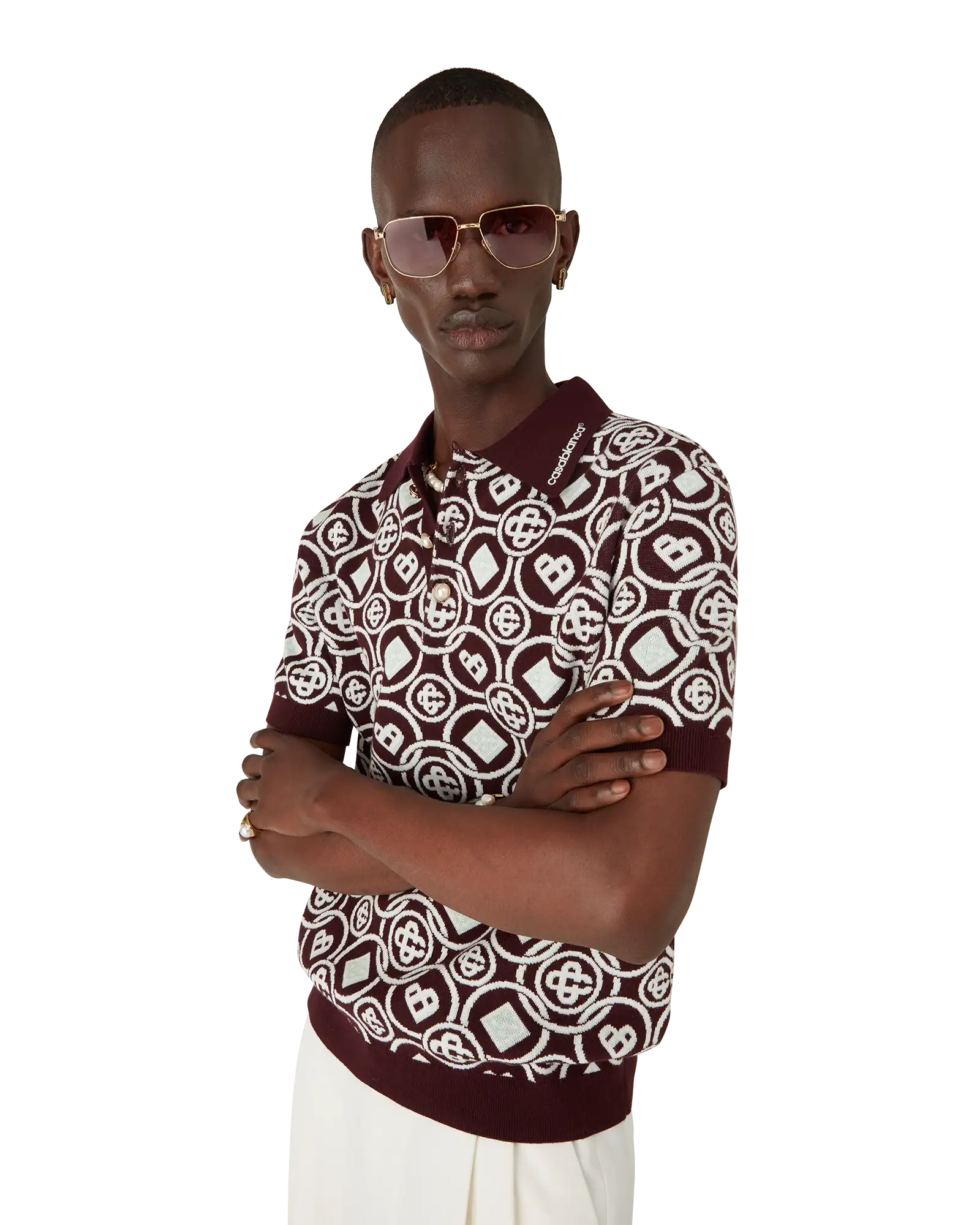 Monogram Cotton Knit Polo shirt | Casablanca Paris | Image 4