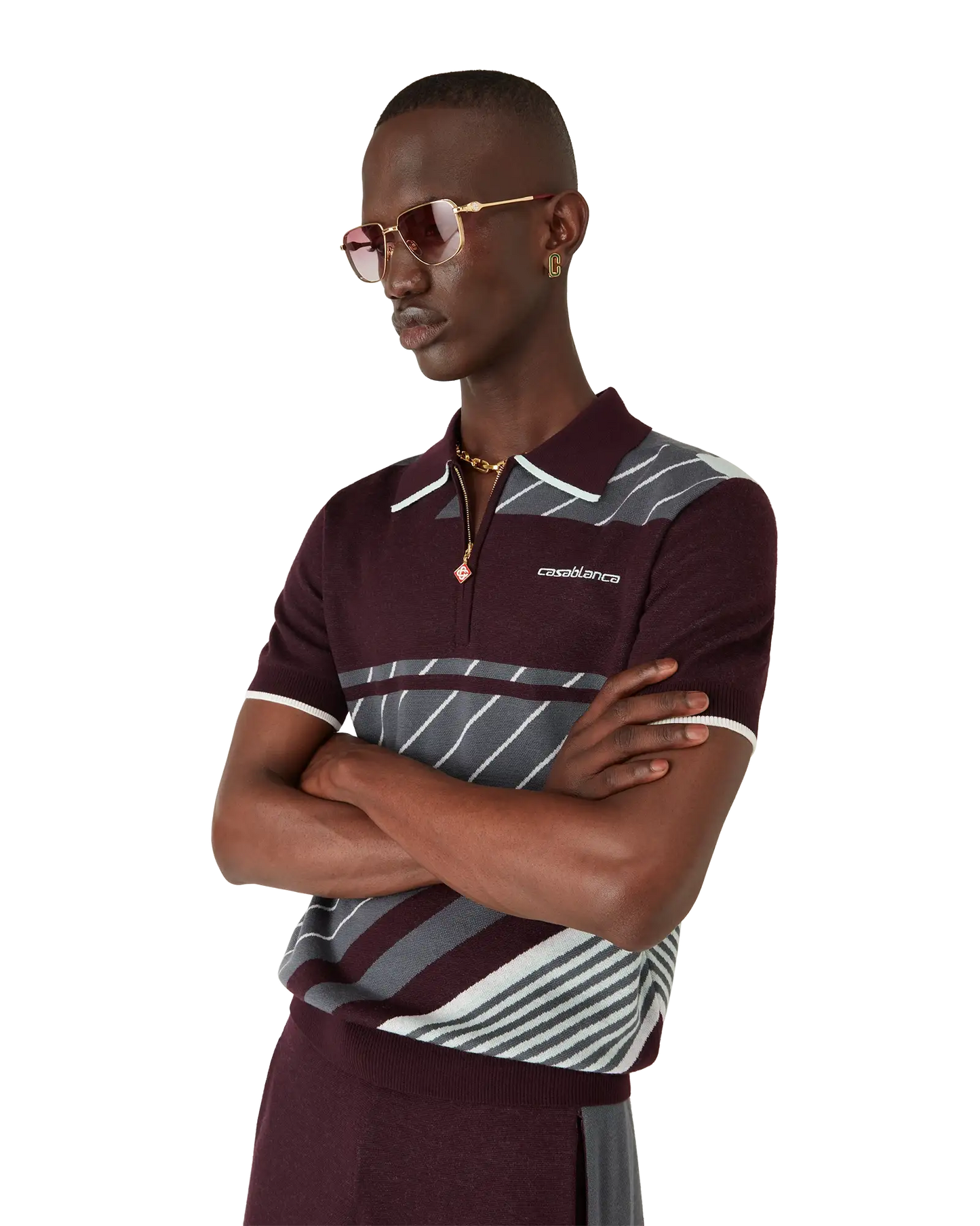 Merino Diagonal Tennis Polo | Casablanca Paris | Image 3
