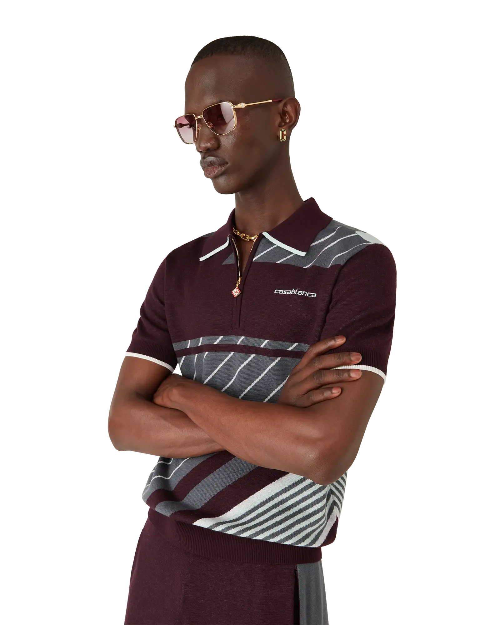 Merino Diagonal Tennis Polo | Casablanca Paris | Image 3