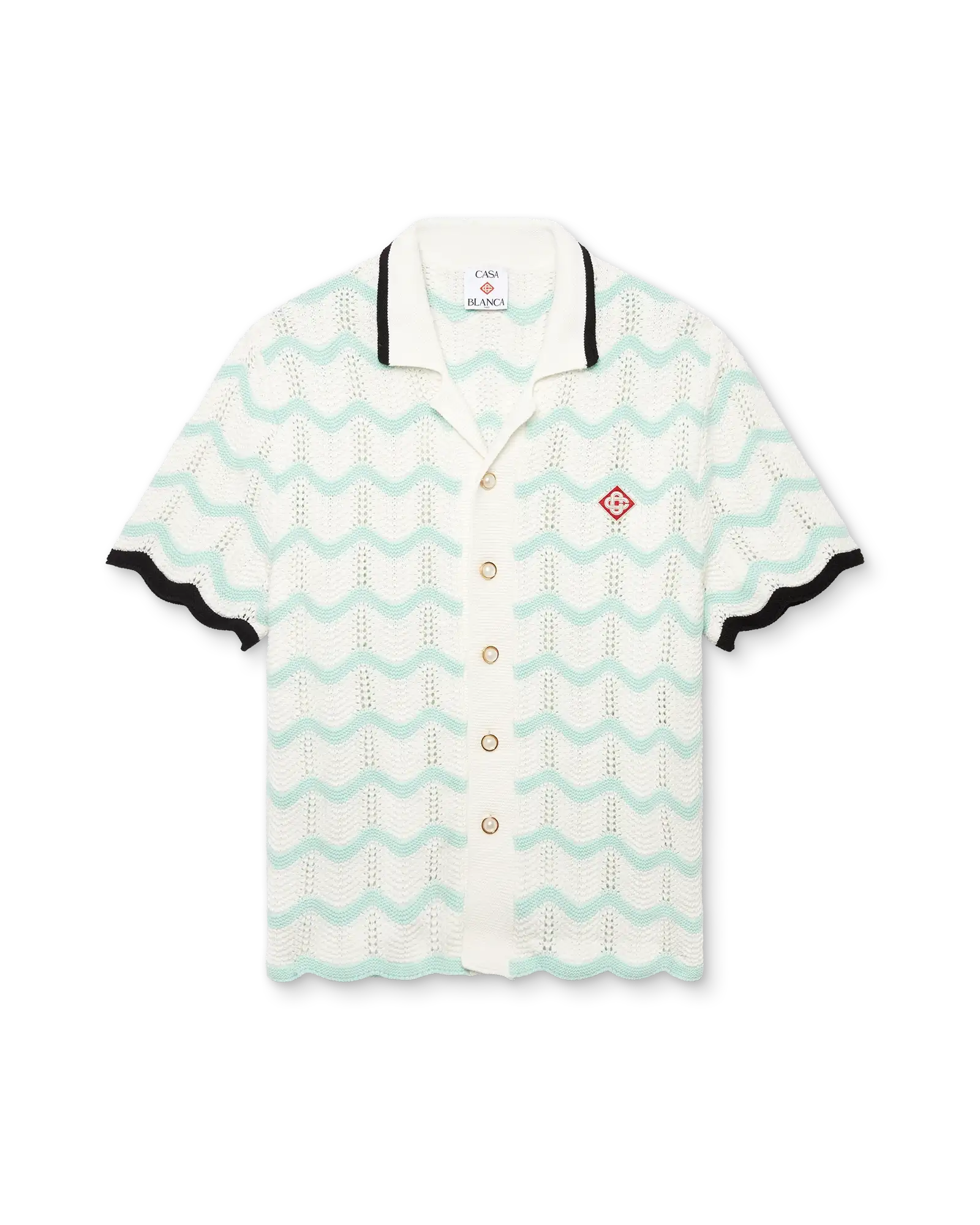 Gradient Wave Cotton Crochet Short Sleeve Shirt | Casablanca Paris | Image 1