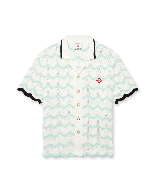 Gradient Wave Cotton Crochet Short Sleeve Shirt | Casablanca Paris | Image 1