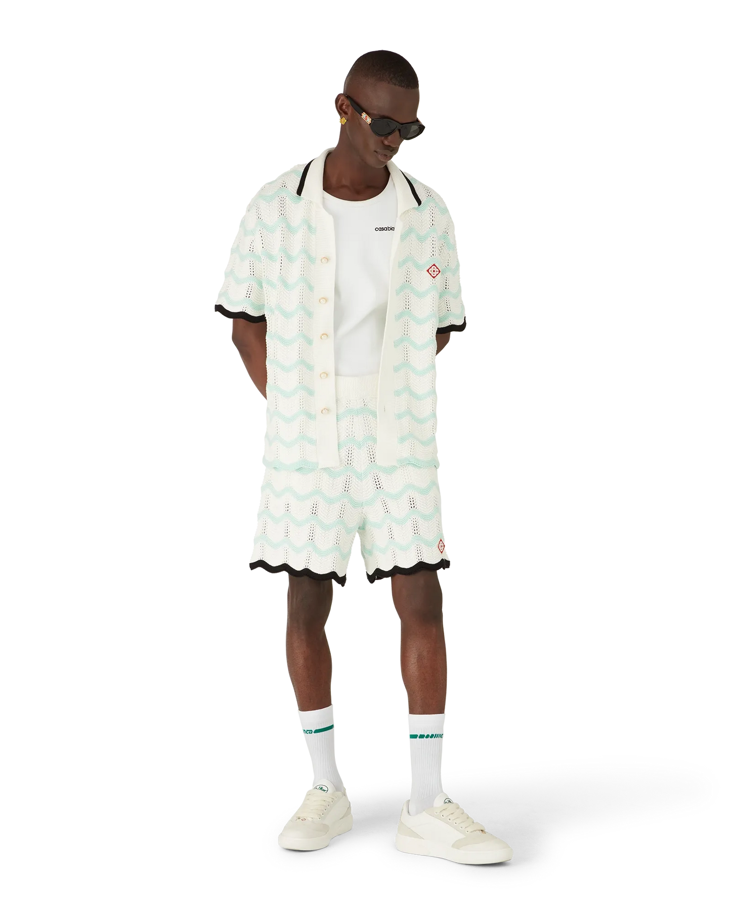 Gradient Wave Cotton Crochet Short Sleeve Shirt | Casablanca Paris | Image 2