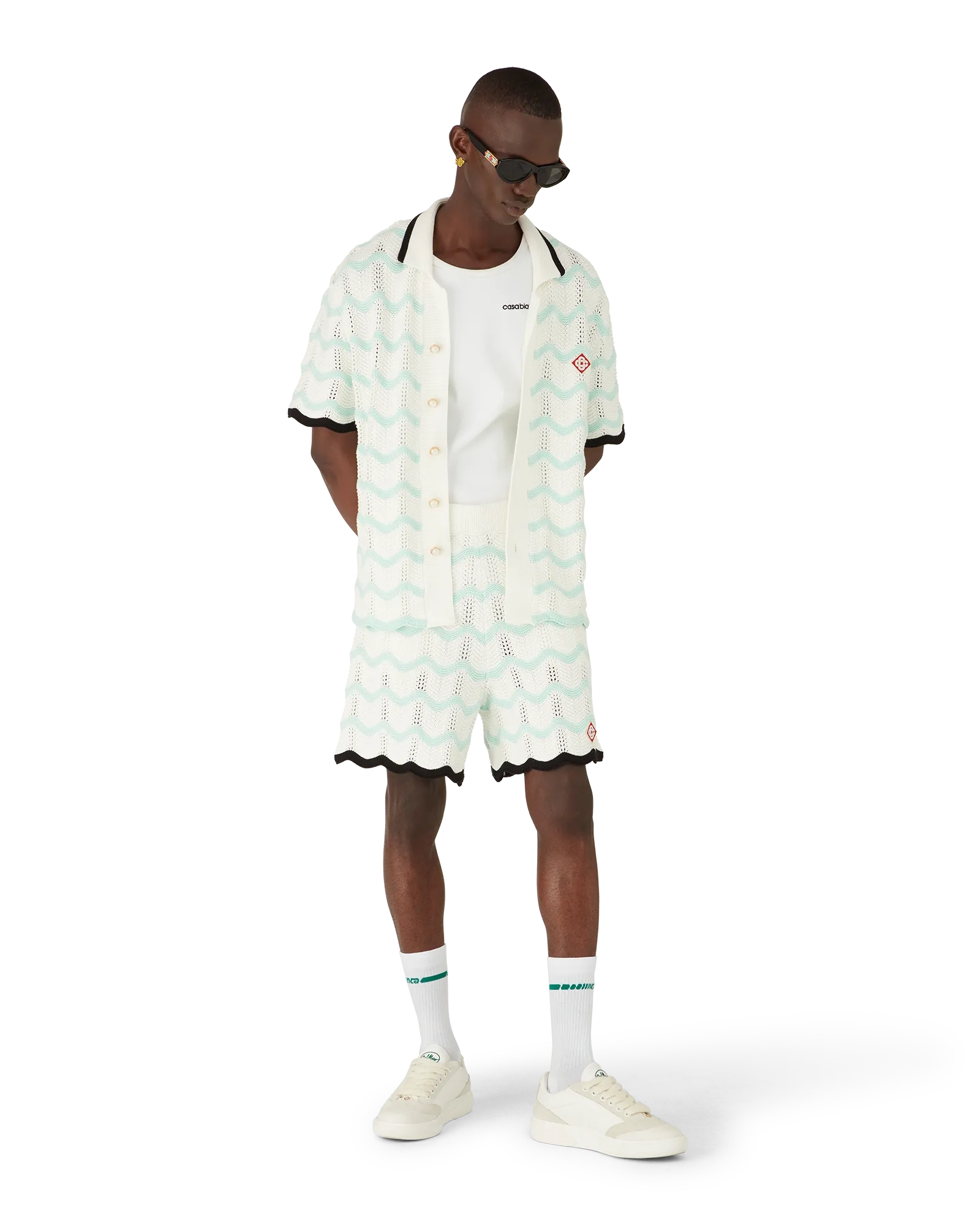 Gradient Wave Cotton Crochet Short Sleeve Shirt | Casablanca Paris | Image 2