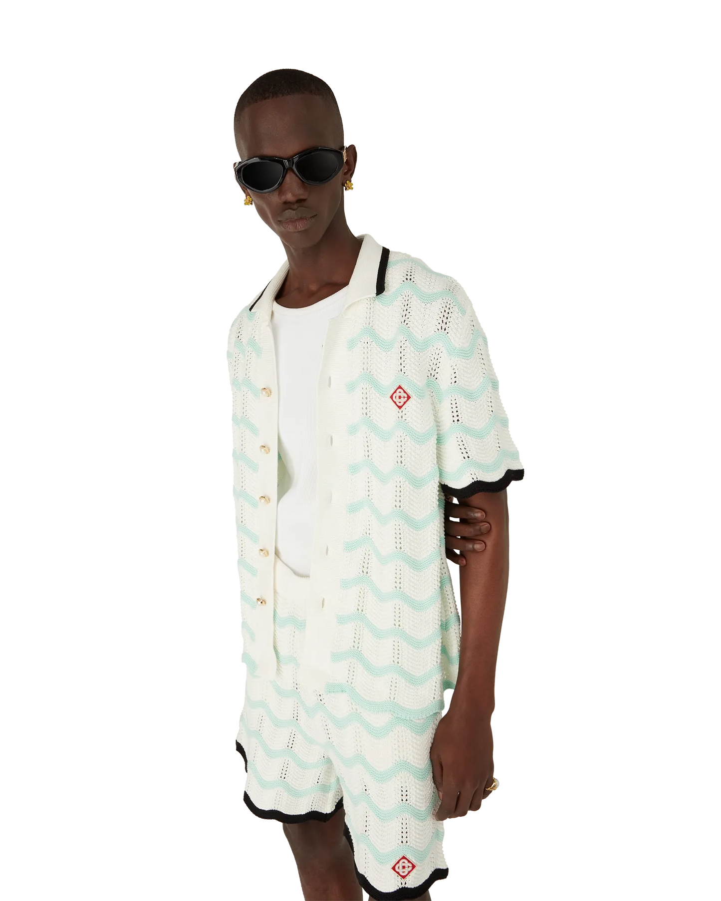 Gradient Wave Cotton Crochet Short Sleeve Shirt | Casablanca Paris | Image 4
