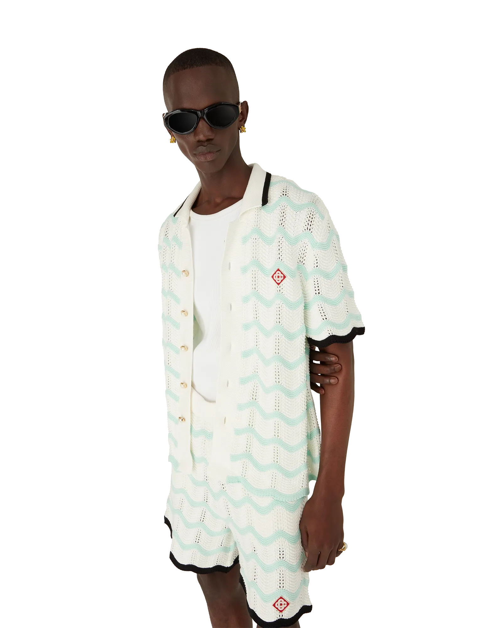 Gradient Wave Cotton Crochet Short Sleeve Shirt | Casablanca Paris | Image 4