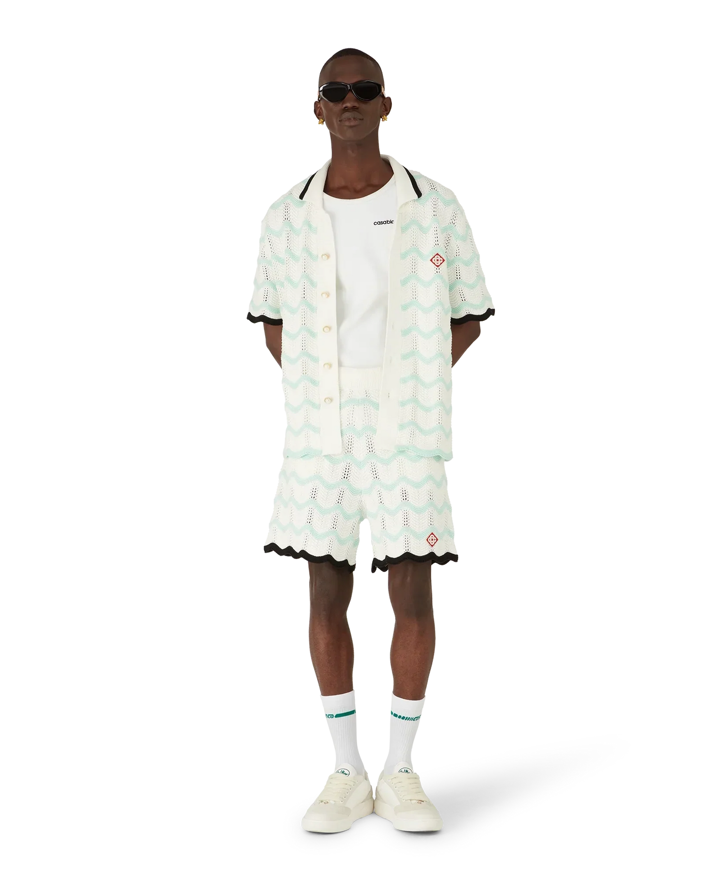 Gradient Wave Cotton Crochet Shorts | Casablanca Paris | Image 2