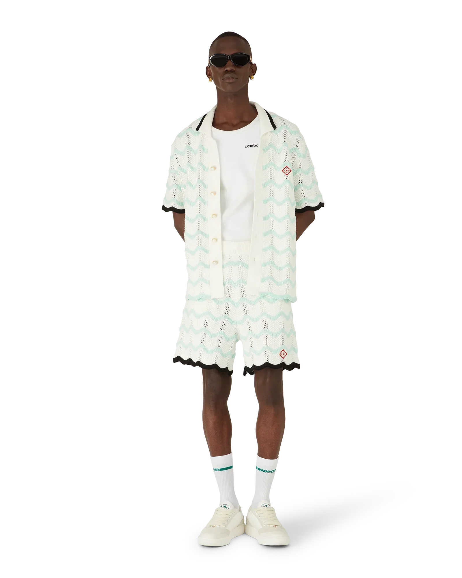 Gradient Wave Cotton Crochet Shorts | Casablanca Paris | Image 2