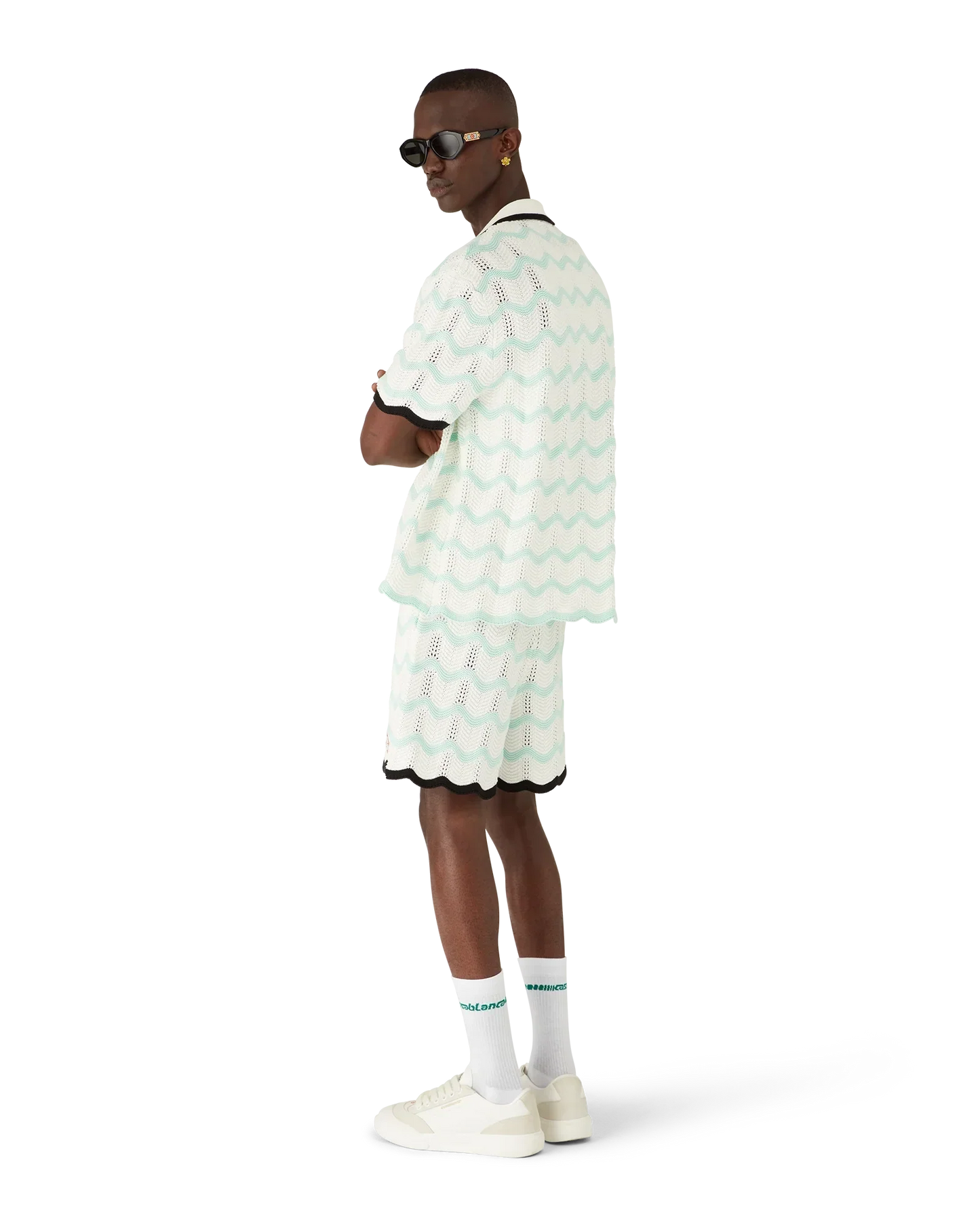 Gradient Wave Cotton Crochet Shorts | Casablanca Paris | Image 3