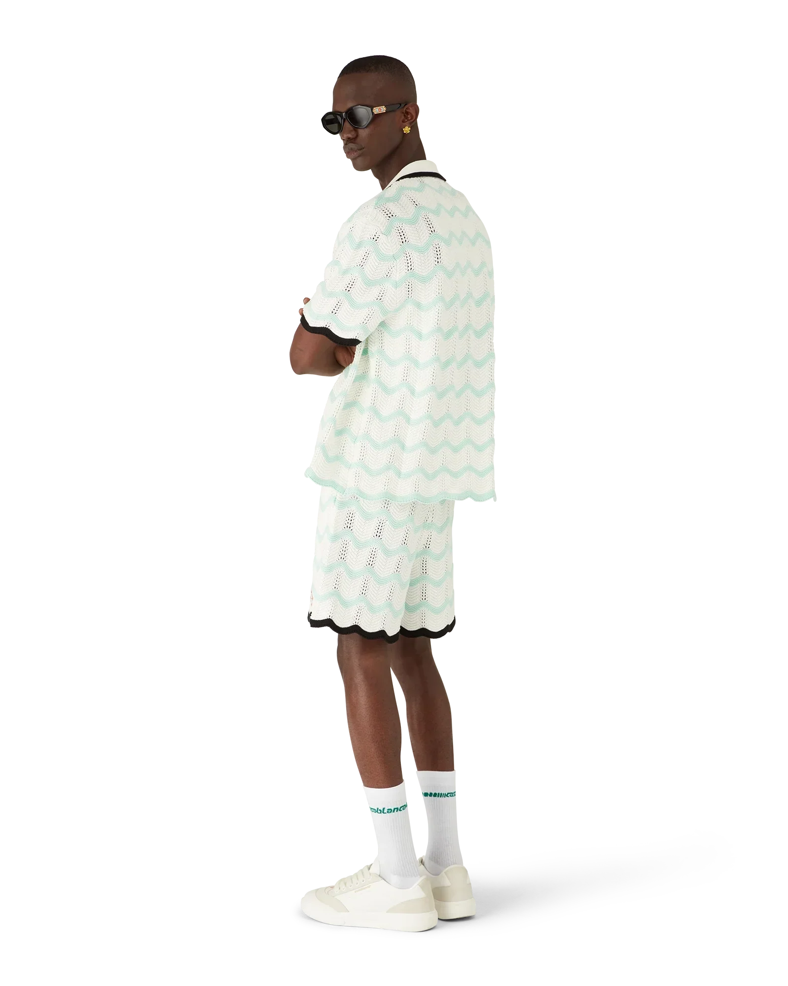 Gradient Wave Cotton Crochet Shorts | Casablanca Paris | Image 3
