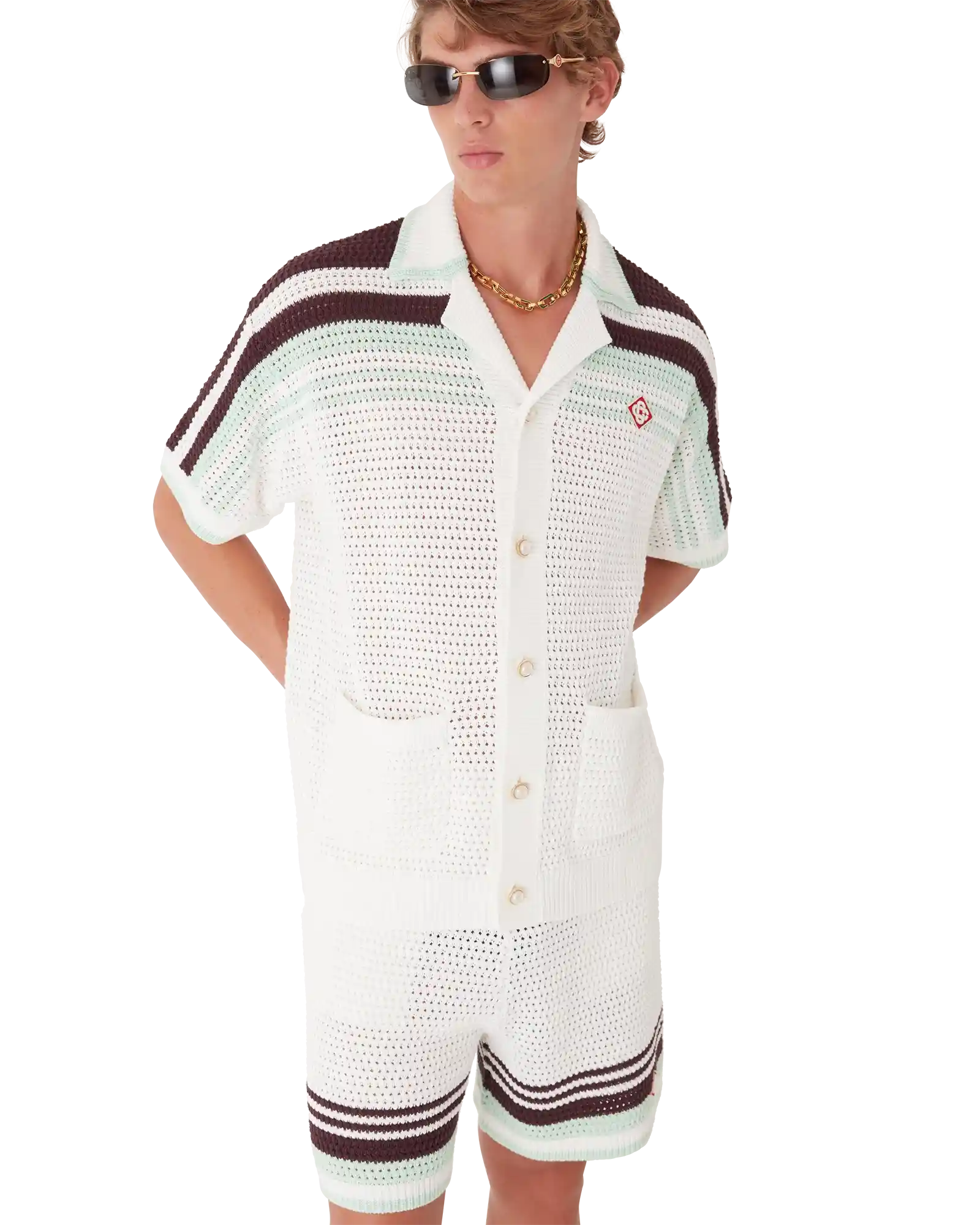 Tennis Cotton Crochet Short Sleeve Shirt | Casablanca Paris | Image 4
