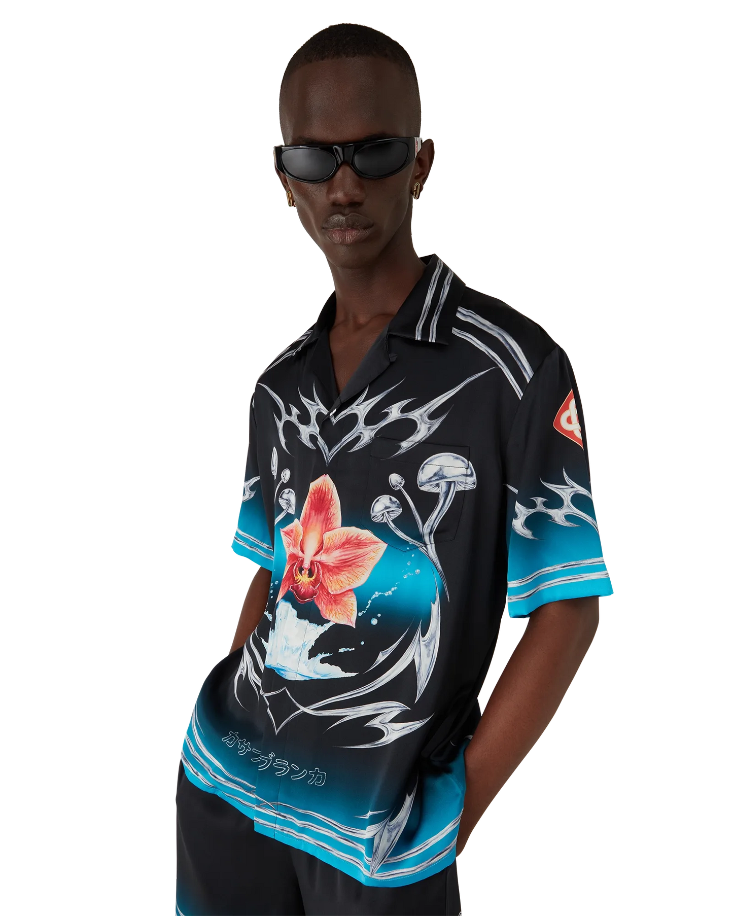 Blades Short Sleeve Silk Satin Shirt | Casablanca Paris | Image 5