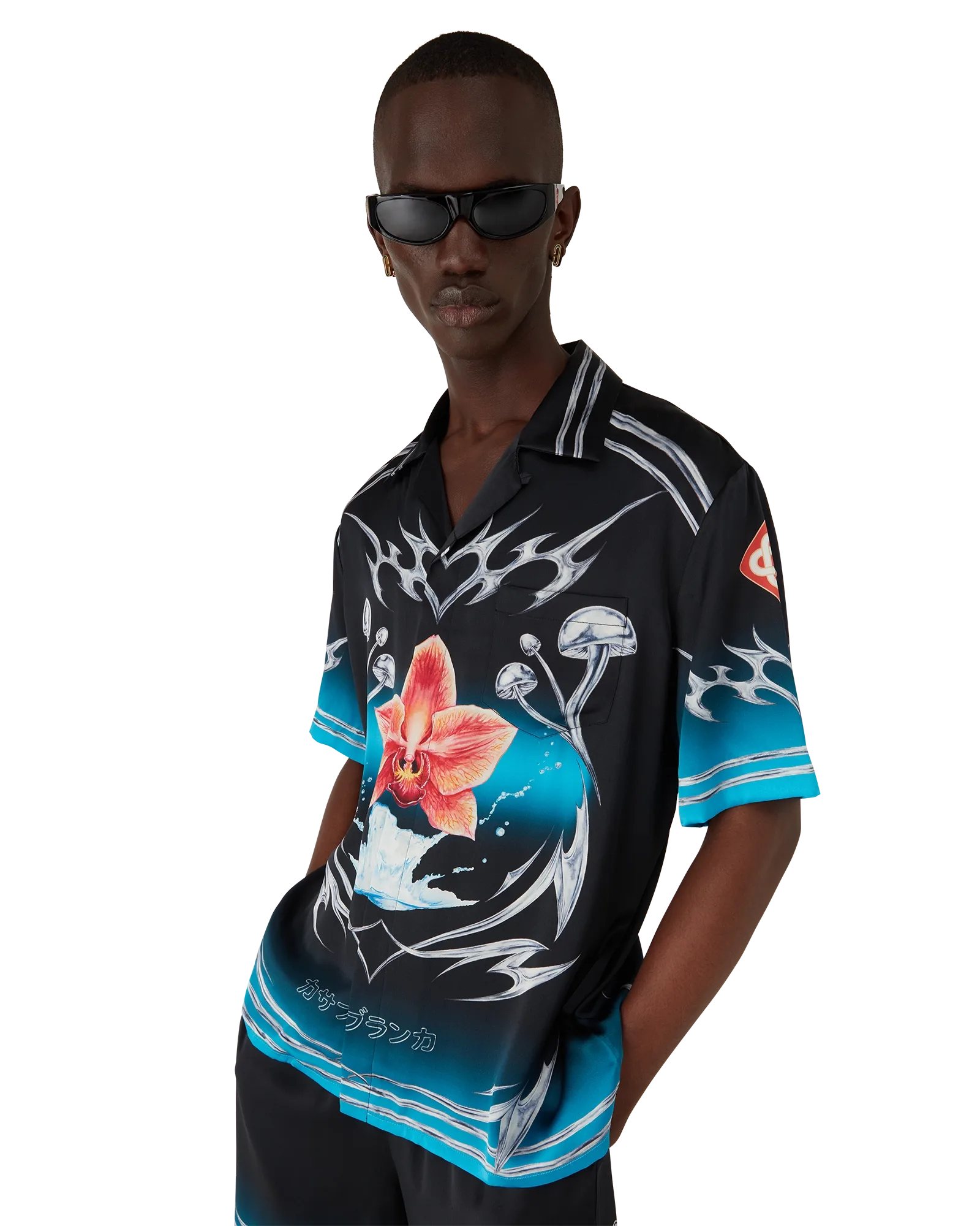 Blades Short Sleeve Silk Satin Shirt | Casablanca Paris | Image 5