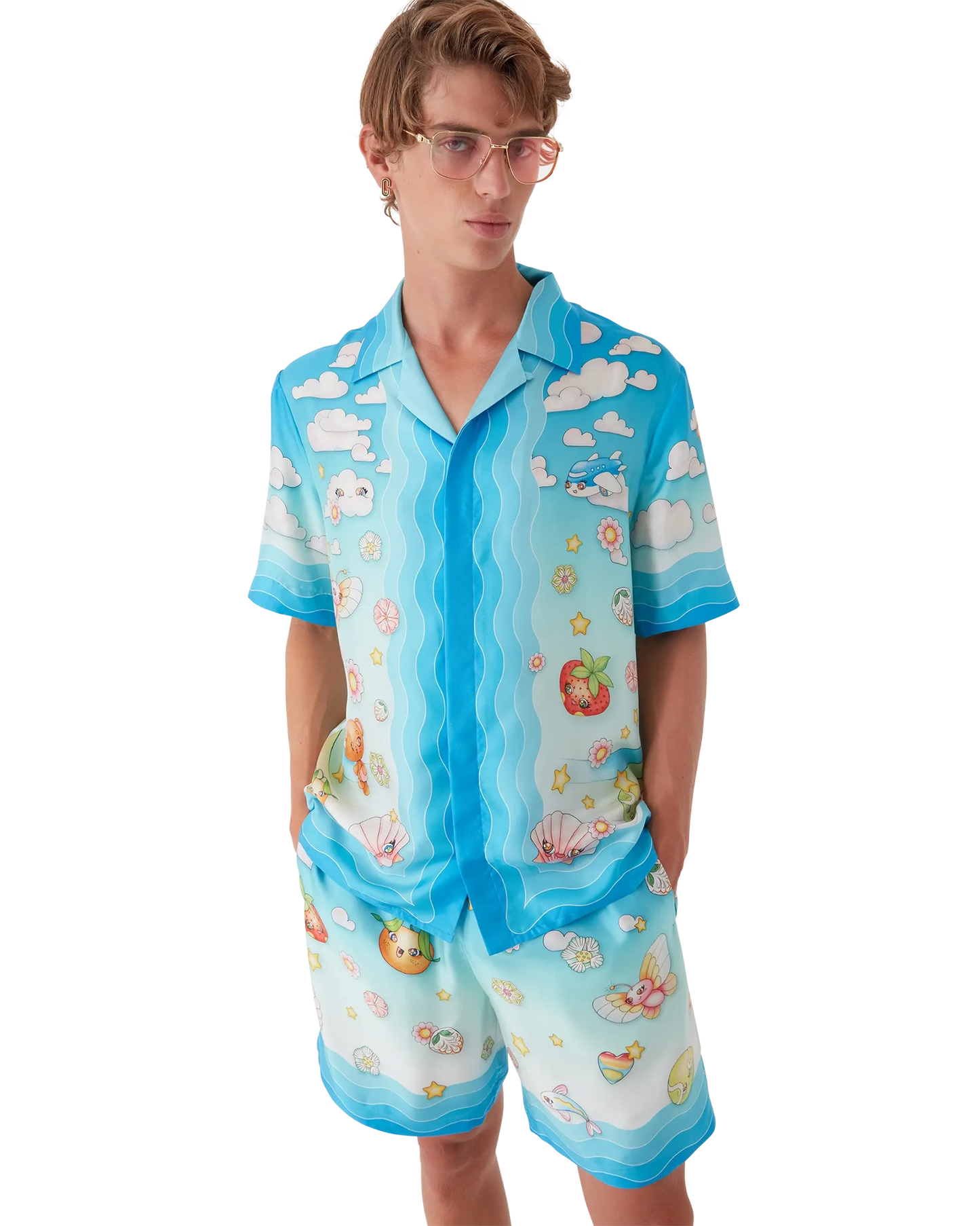 Kawaii Motif Short Sleeve Silk Twill Shirt | Casablanca Paris | Image 4