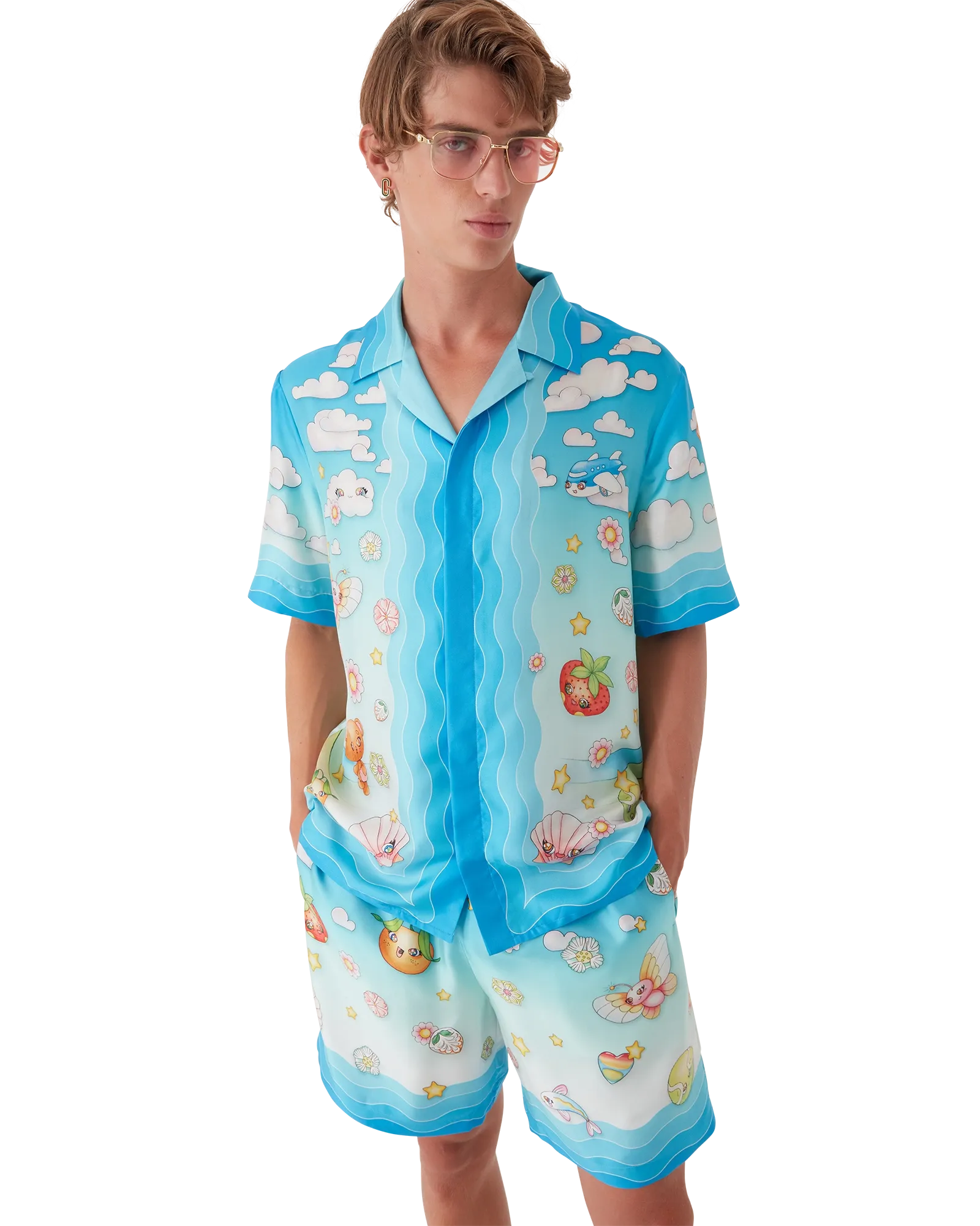 Kawaii Motif Short Sleeve Silk Twill Shirt | Casablanca Paris | Image 4
