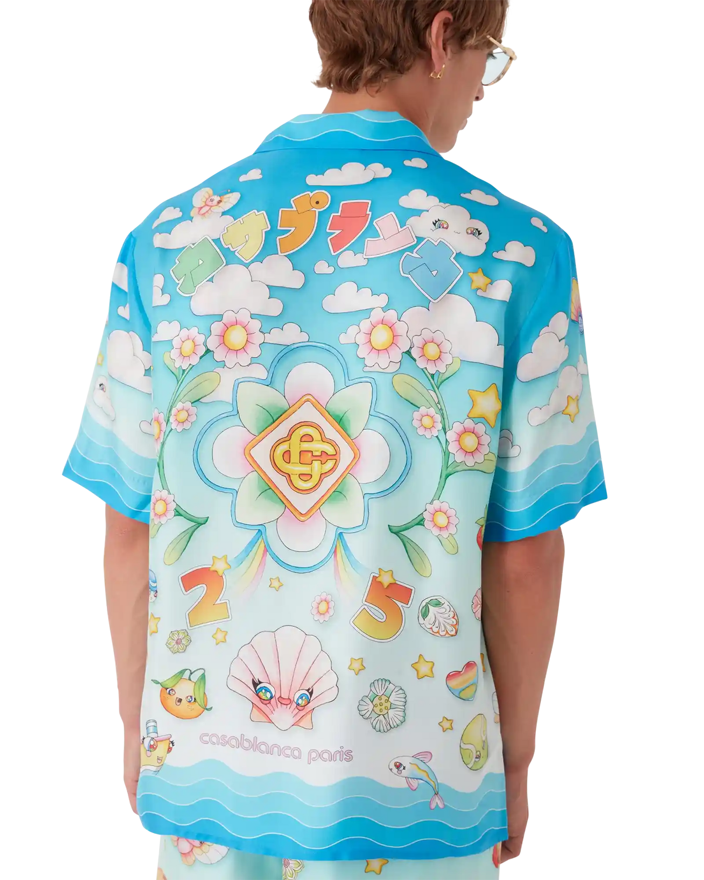 Kawaii Motif Short Sleeve Silk Twill Shirt | Casablanca Paris | Image 5