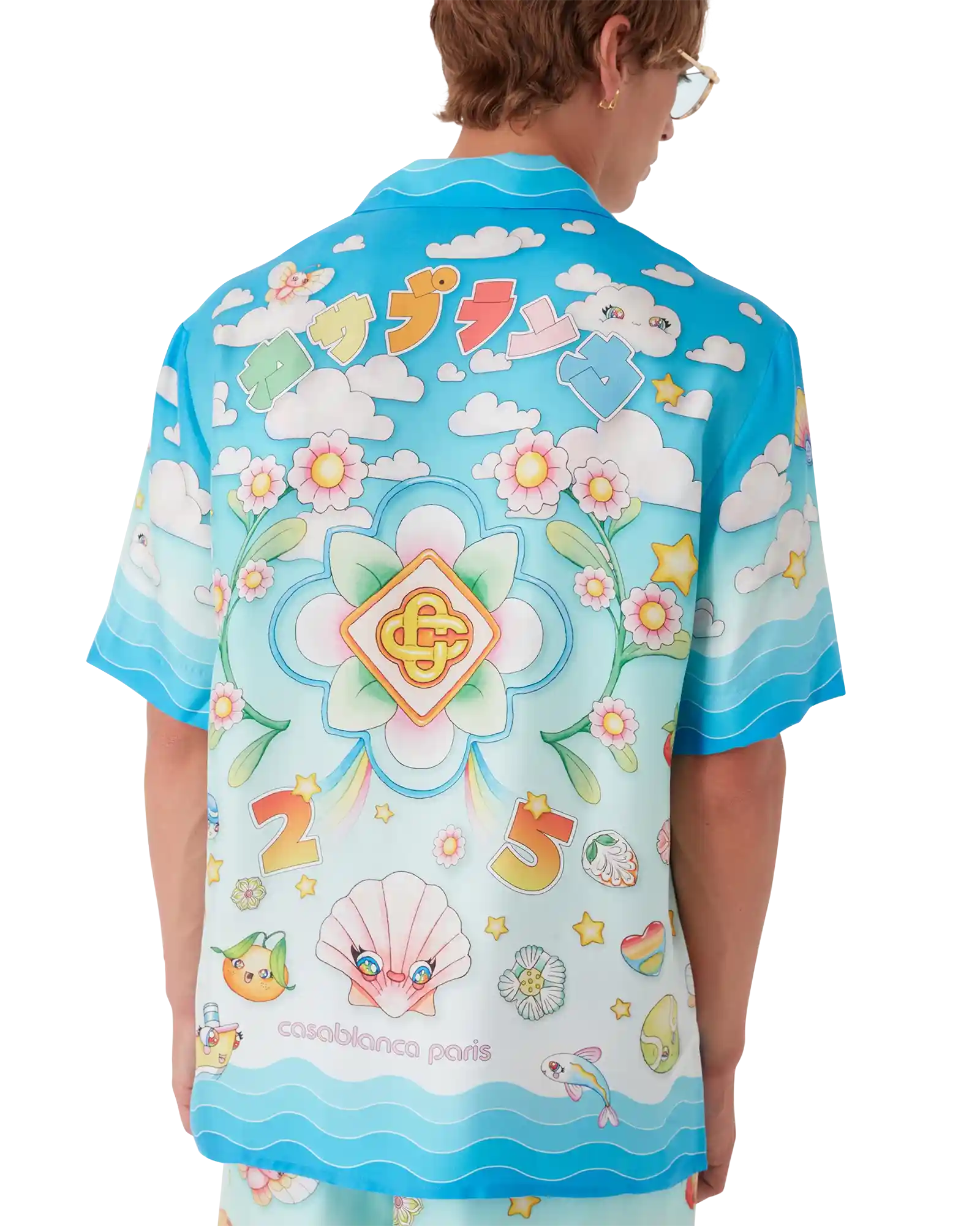 Kawaii Motif Short Sleeve Silk Twill Shirt | Casablanca Paris | Image 5