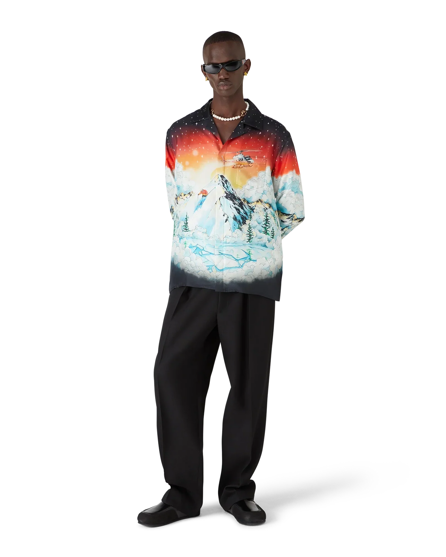 Ski Lake Long Sleeve Silk Twill Shirt | Casablanca Paris | Image 2