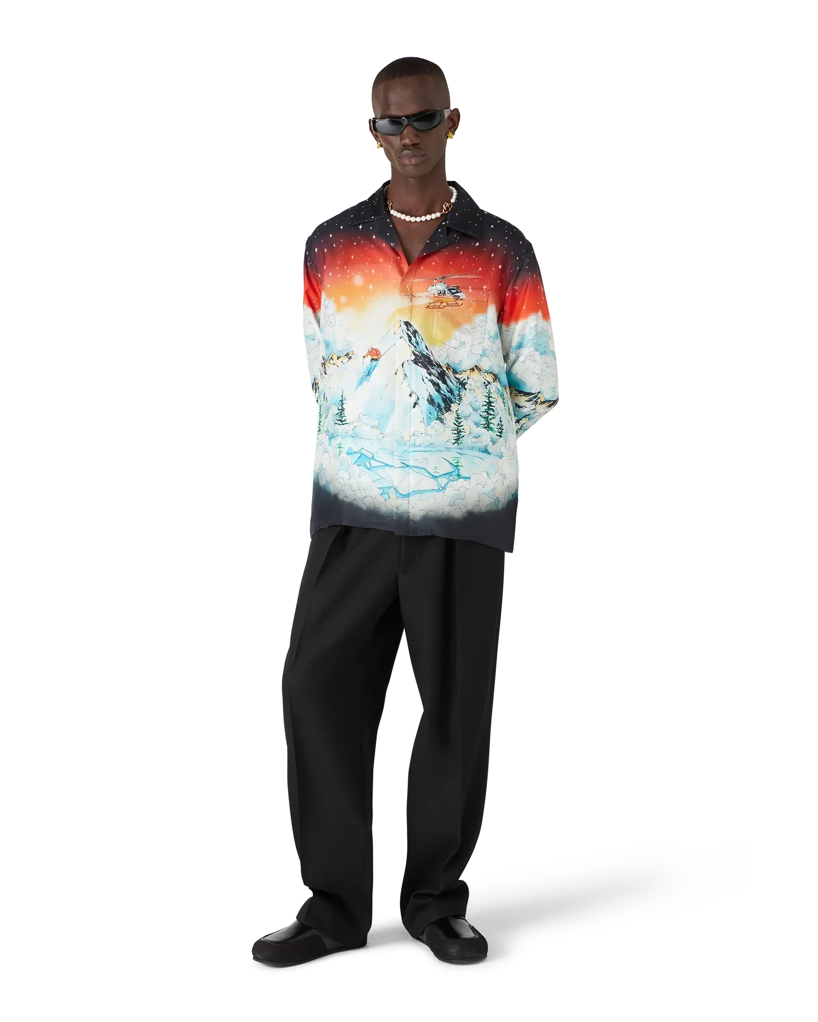 Ski Lake Long Sleeve Silk Twill Shirt | Casablanca Paris | Image 2