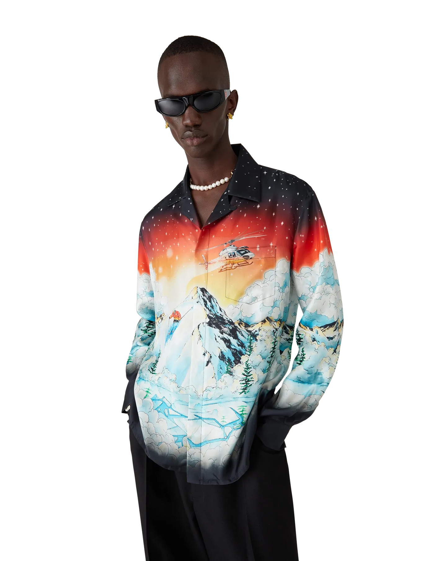 Ski Lake Long Sleeve Silk Twill Shirt | Casablanca Paris | Image 4