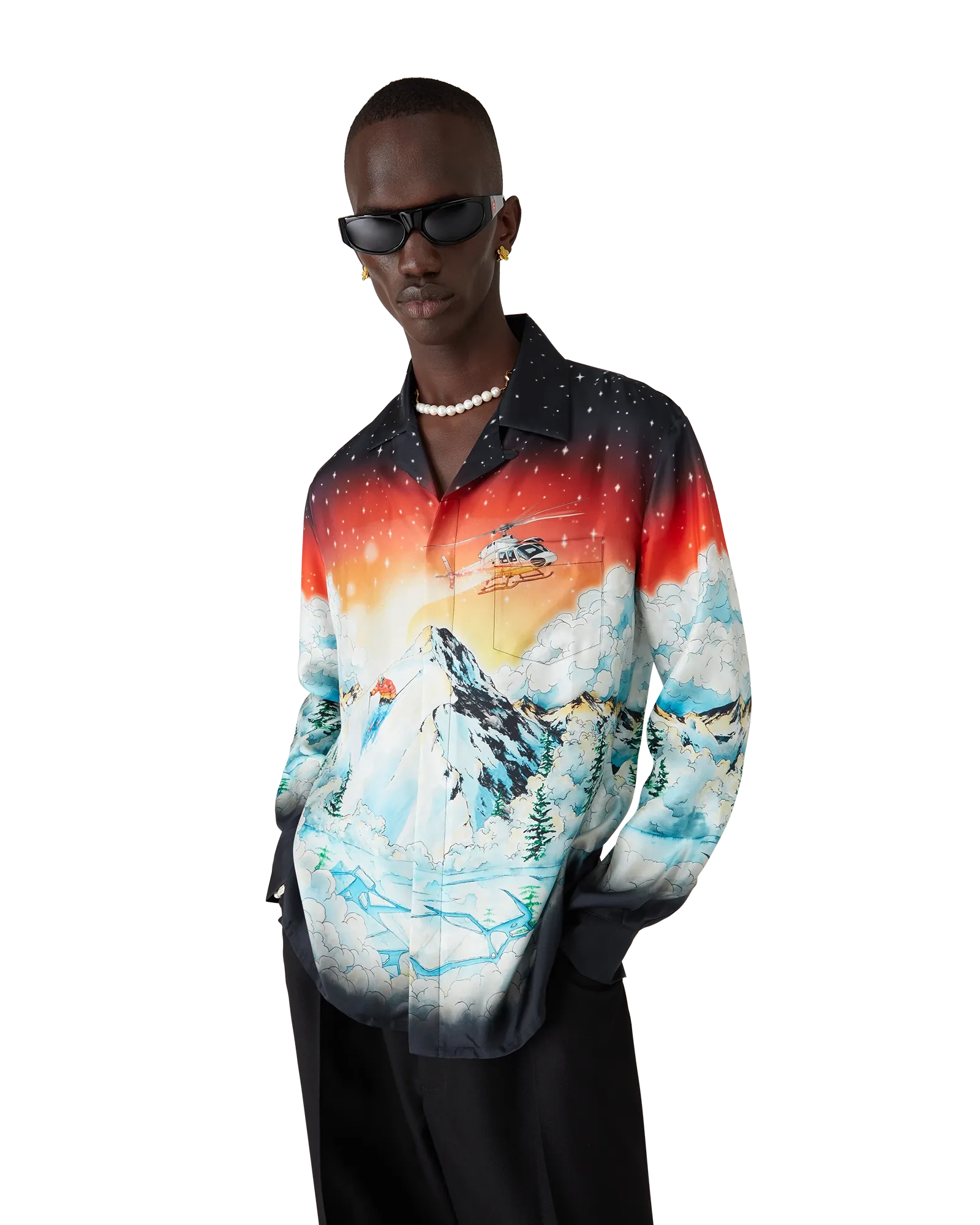 Ski Lake Long Sleeve Silk Twill Shirt | Casablanca Paris | Image 4