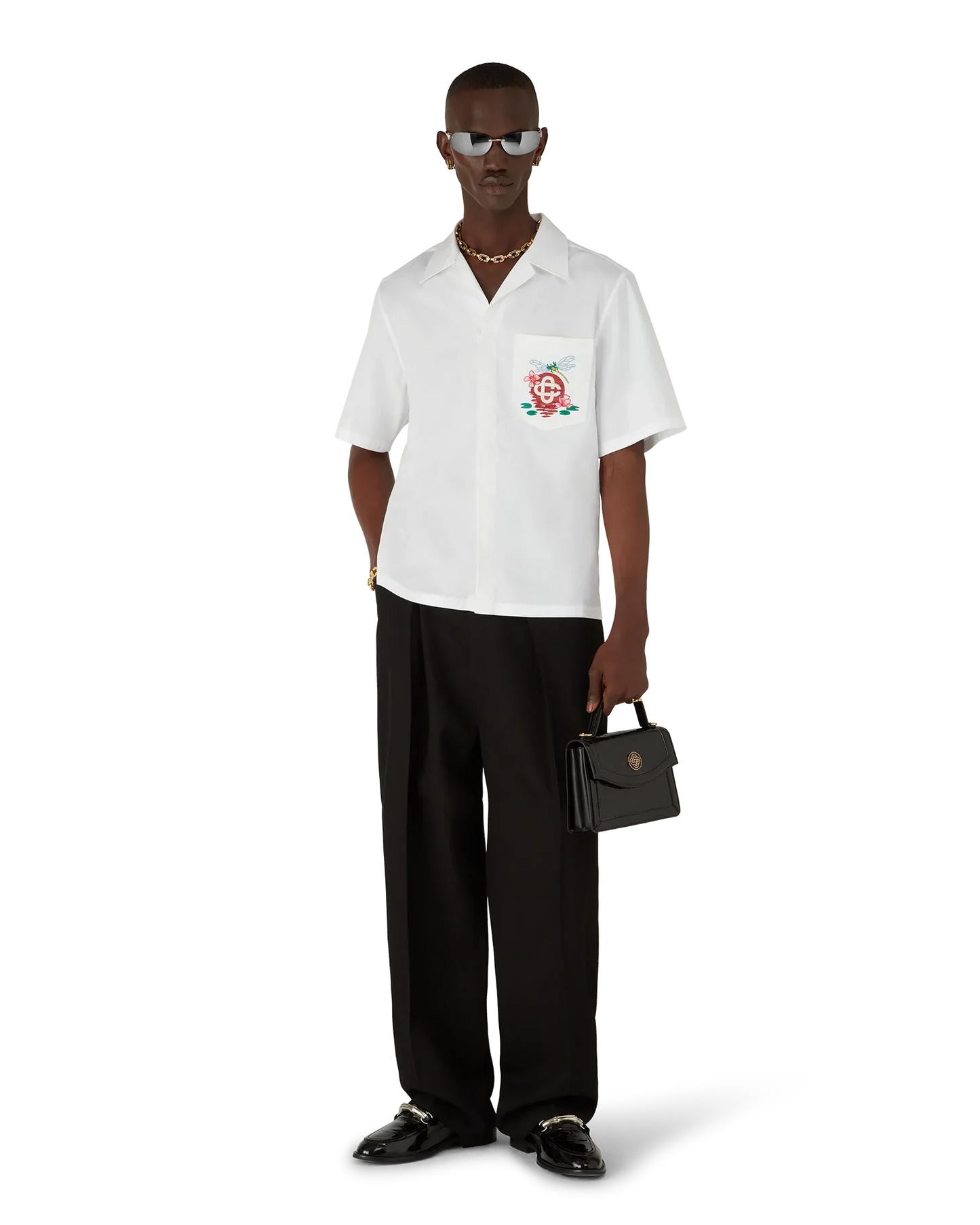 Cotton Poplin Embroidered Short Sleeve Shirt | Casablanca Paris | Image 2