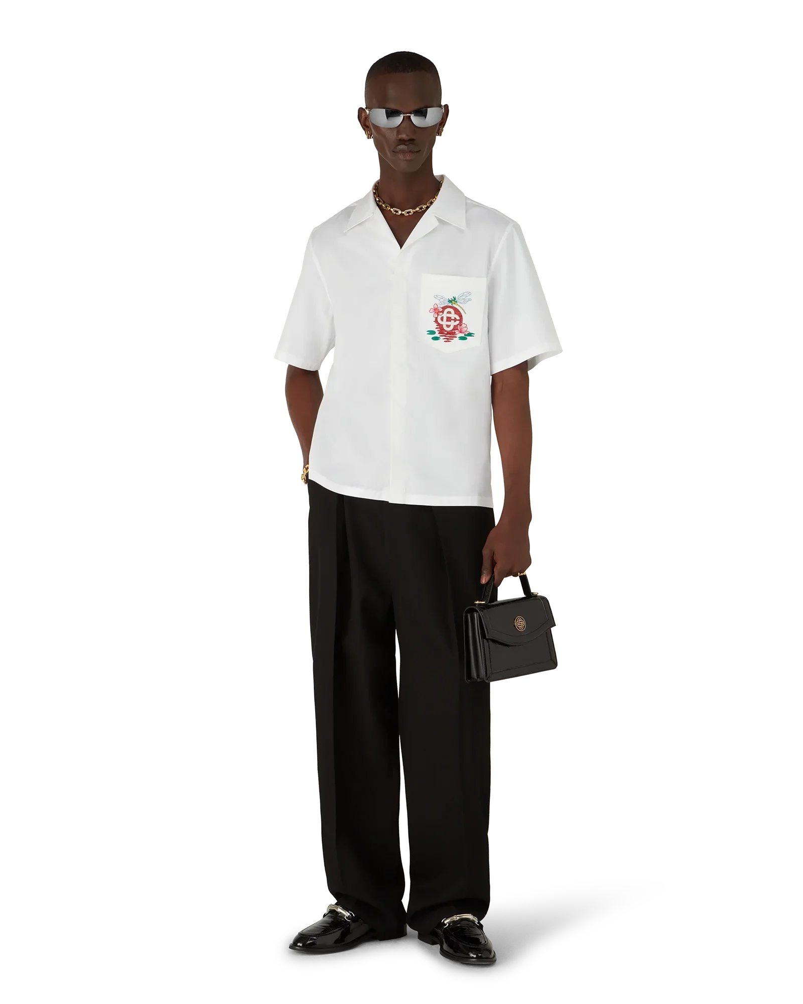 Cotton Poplin Embroidered Short Sleeve Shirt | Casablanca Paris | Image 2