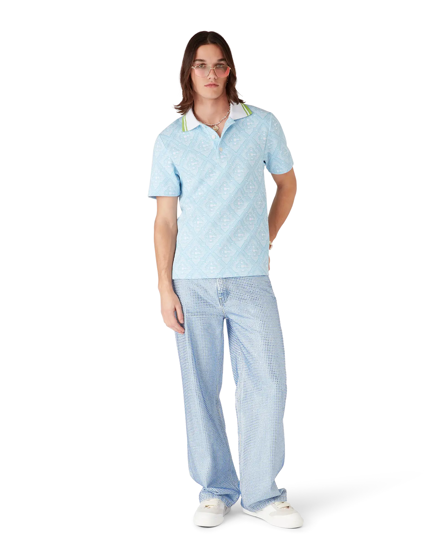 Pale Blue Jacquard Short Sleeve Jacquard Polo Shirt | Casablanca Paris | Image 2