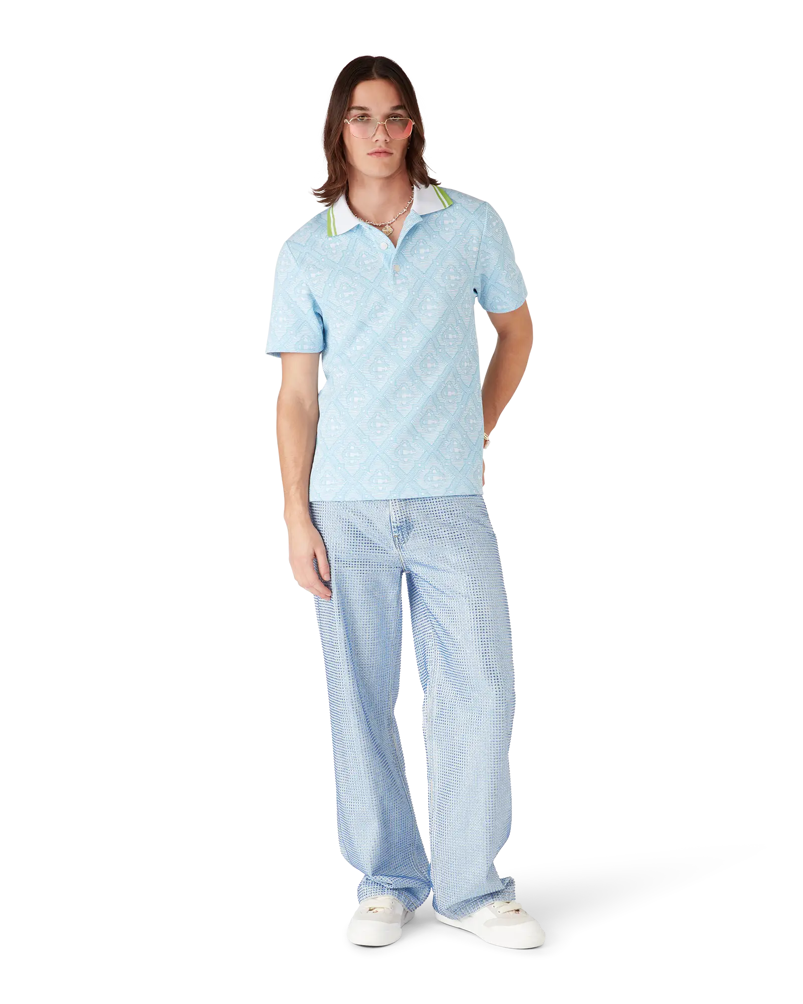 Pale Blue Jacquard Short Sleeve Jacquard Polo Shirt | Casablanca Paris | Image 2