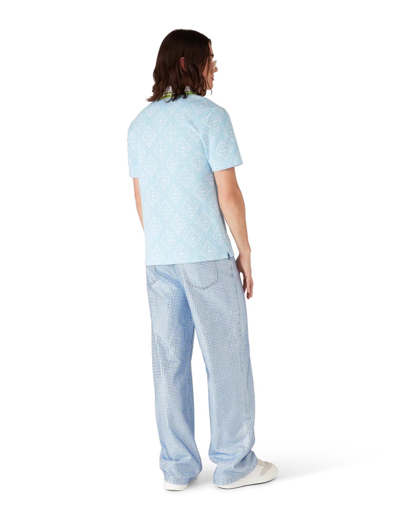 Pale Blue Jacquard Short Sleeve Jacquard Polo Shirt | Casablanca Paris | Image 3