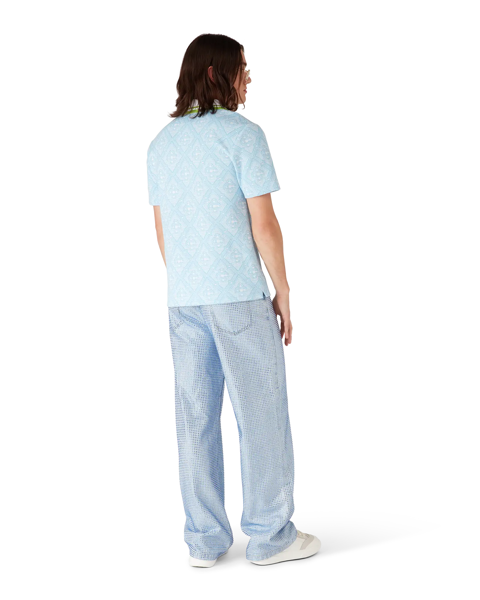 Pale Blue Jacquard Short Sleeve Jacquard Polo Shirt | Casablanca Paris | Image 3