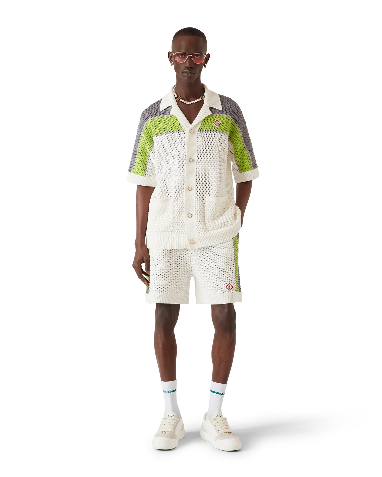 Stripe Crochet Short Sleeve Shirt | Casablanca Paris | Image 2