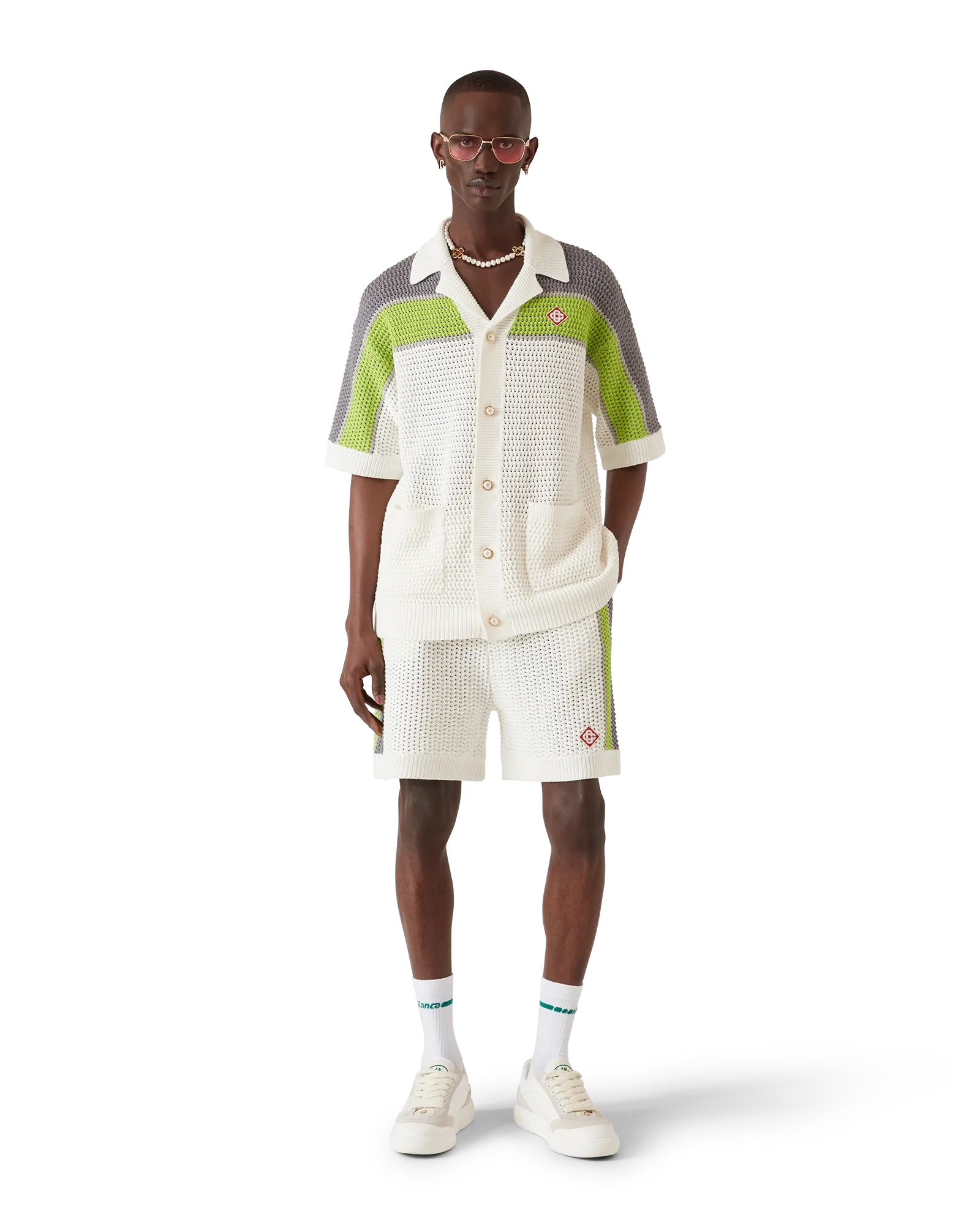 Stripe Crochet Short Sleeve Shirt | Casablanca Paris | Image 2