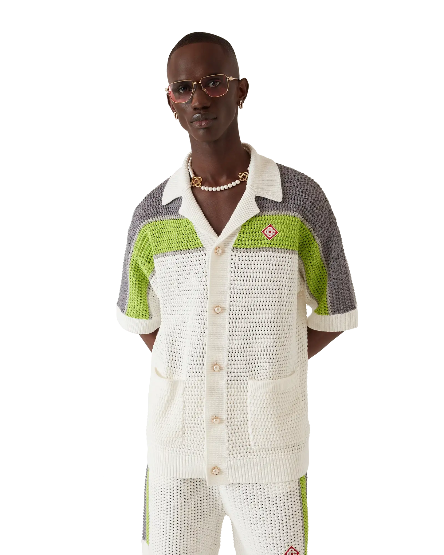 Stripe Crochet Short Sleeve Shirt | Casablanca Paris | Image 4