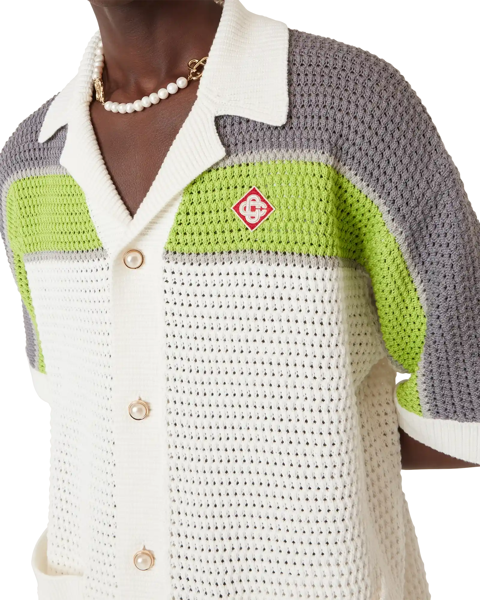 Stripe Crochet Short Sleeve Shirt | Casablanca Paris | Image 5
