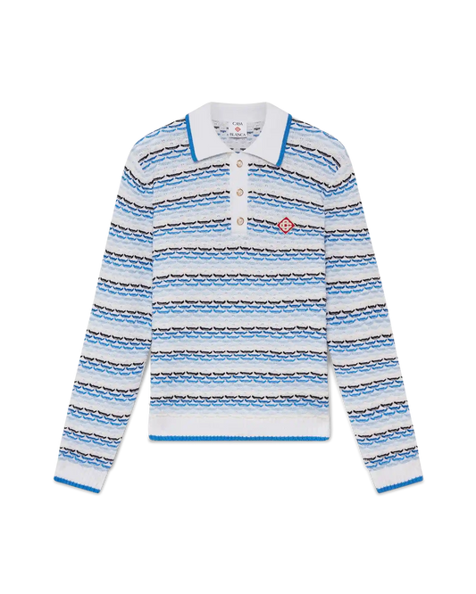 Tuck Stitch Long Sleeve Polo Shirt | Casablanca Paris | Image 1
