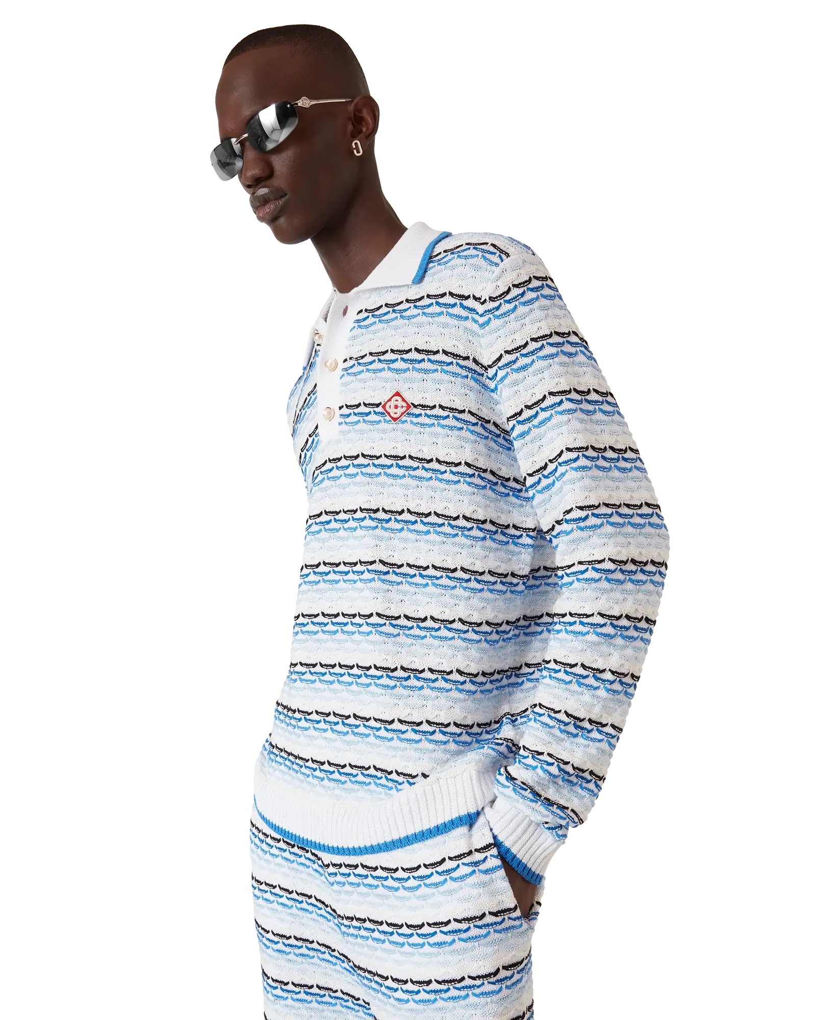 Tuck Stitch Long Sleeve Polo Shirt | Casablanca Paris | Image 4