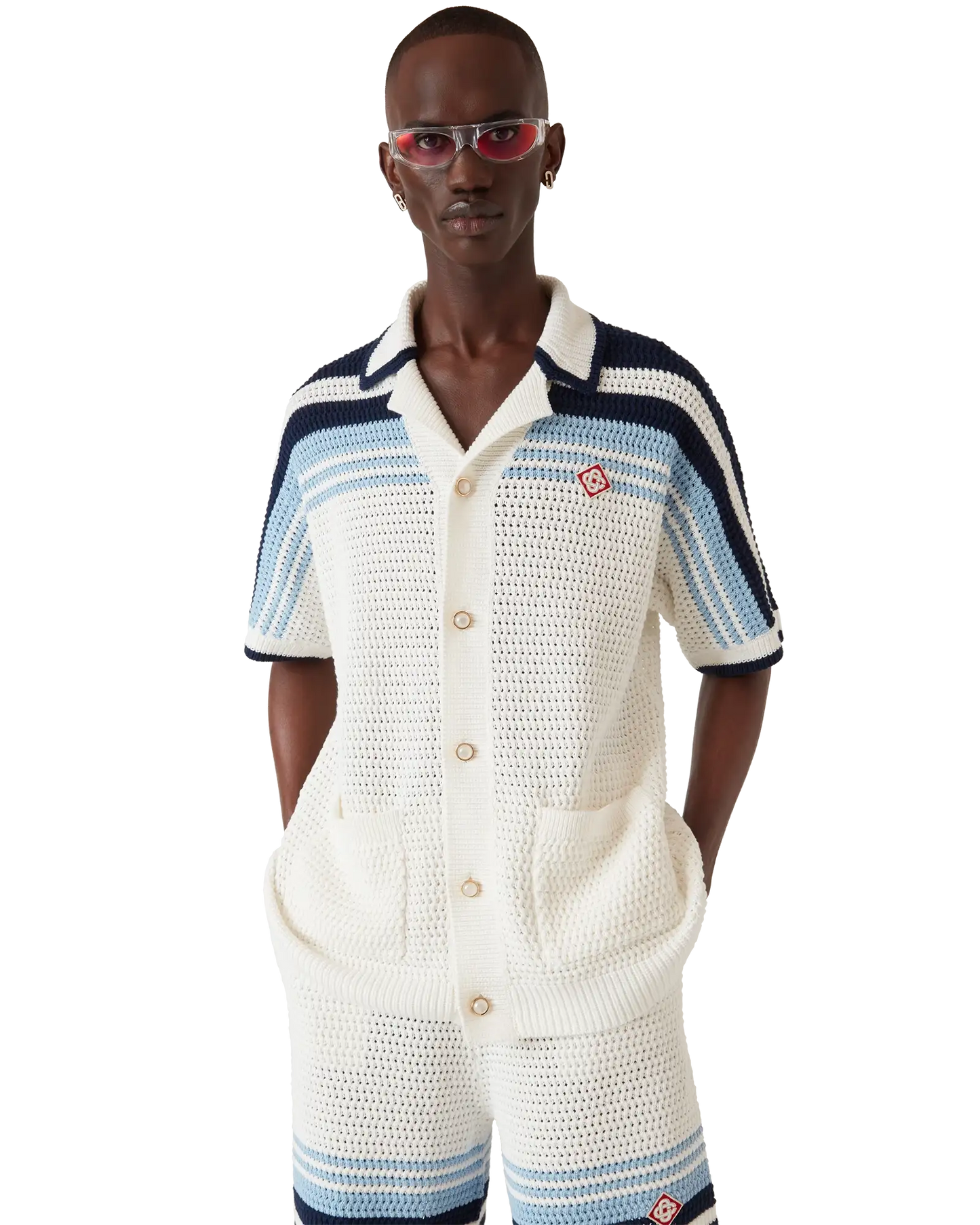 Tennis Cotton Crochet Short Sleeve Shirt | Casablanca Paris | Image 4