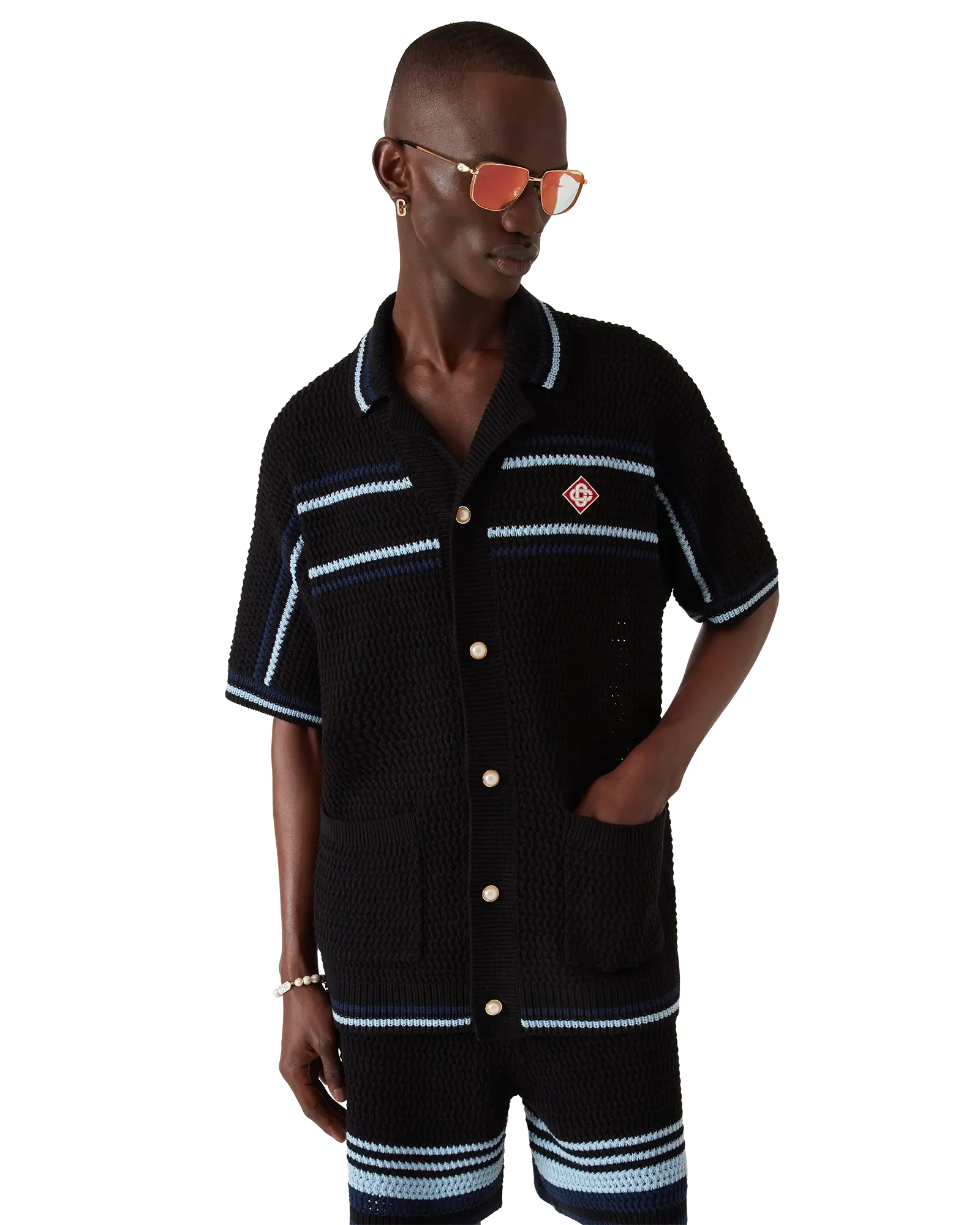Tennis Cotton Crochet Short Sleeve Shirt | Casablanca Paris | Image 4