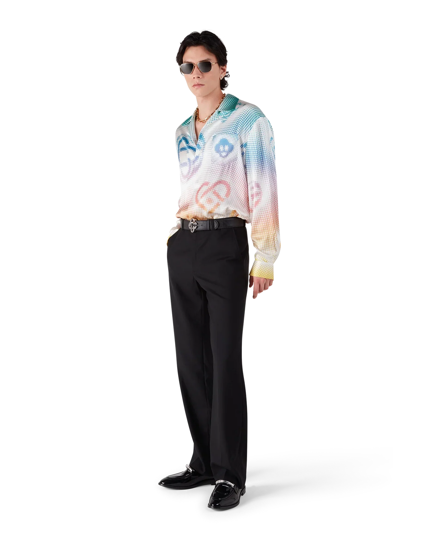Halftone Logo Long Sleeve Silk Shirt | Casablanca Paris | Image 2
