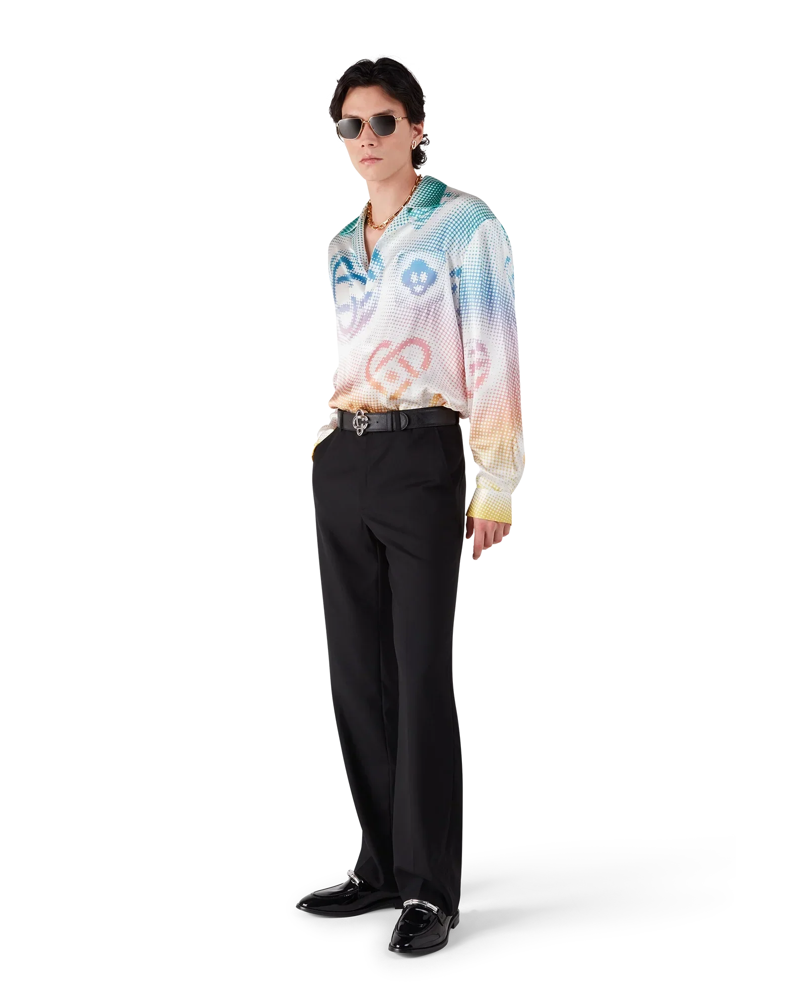 Halftone Logo Long Sleeve Silk Shirt | Casablanca Paris | Image 2